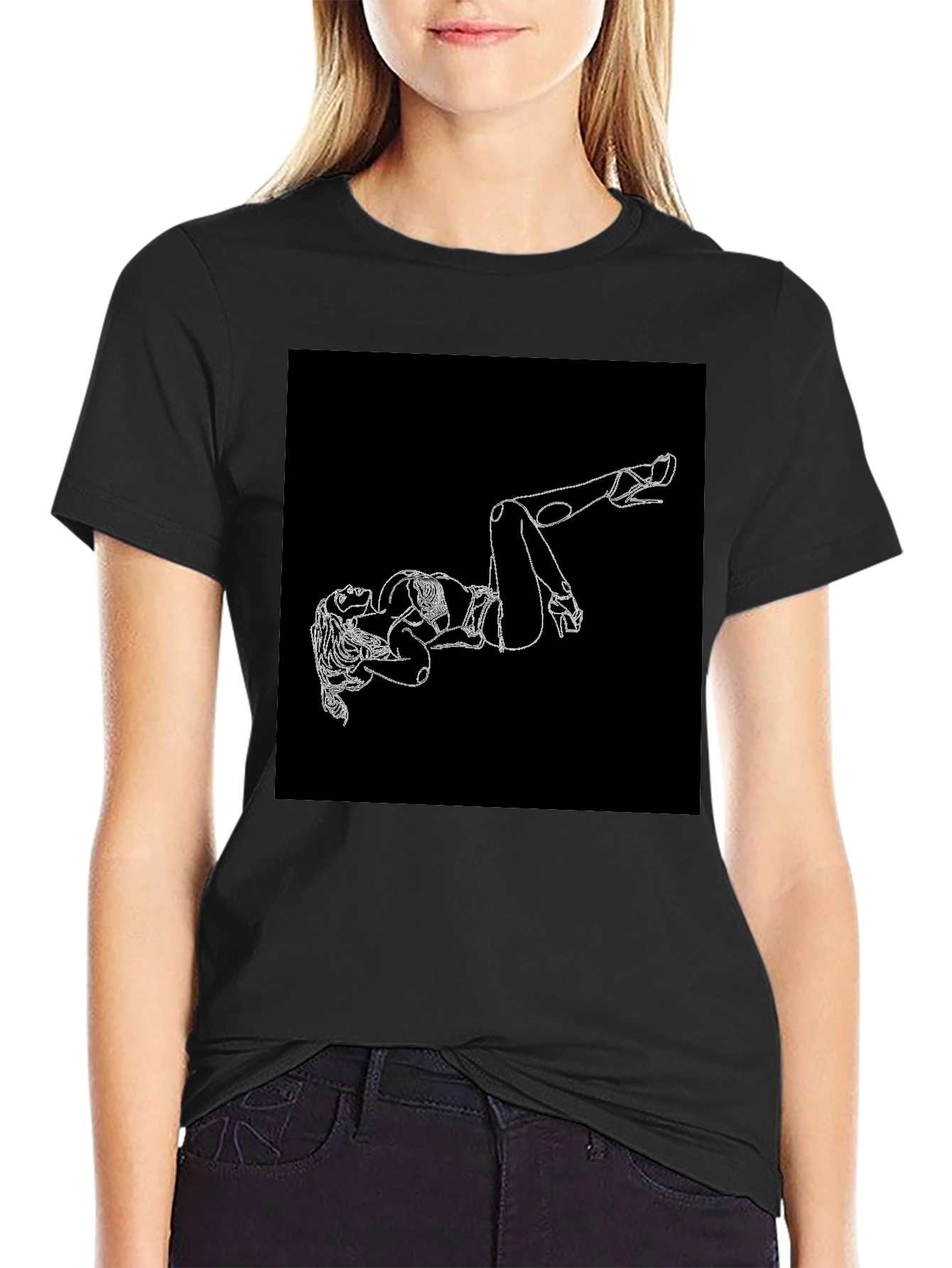 Black T-Shirt with Woman Silhouette