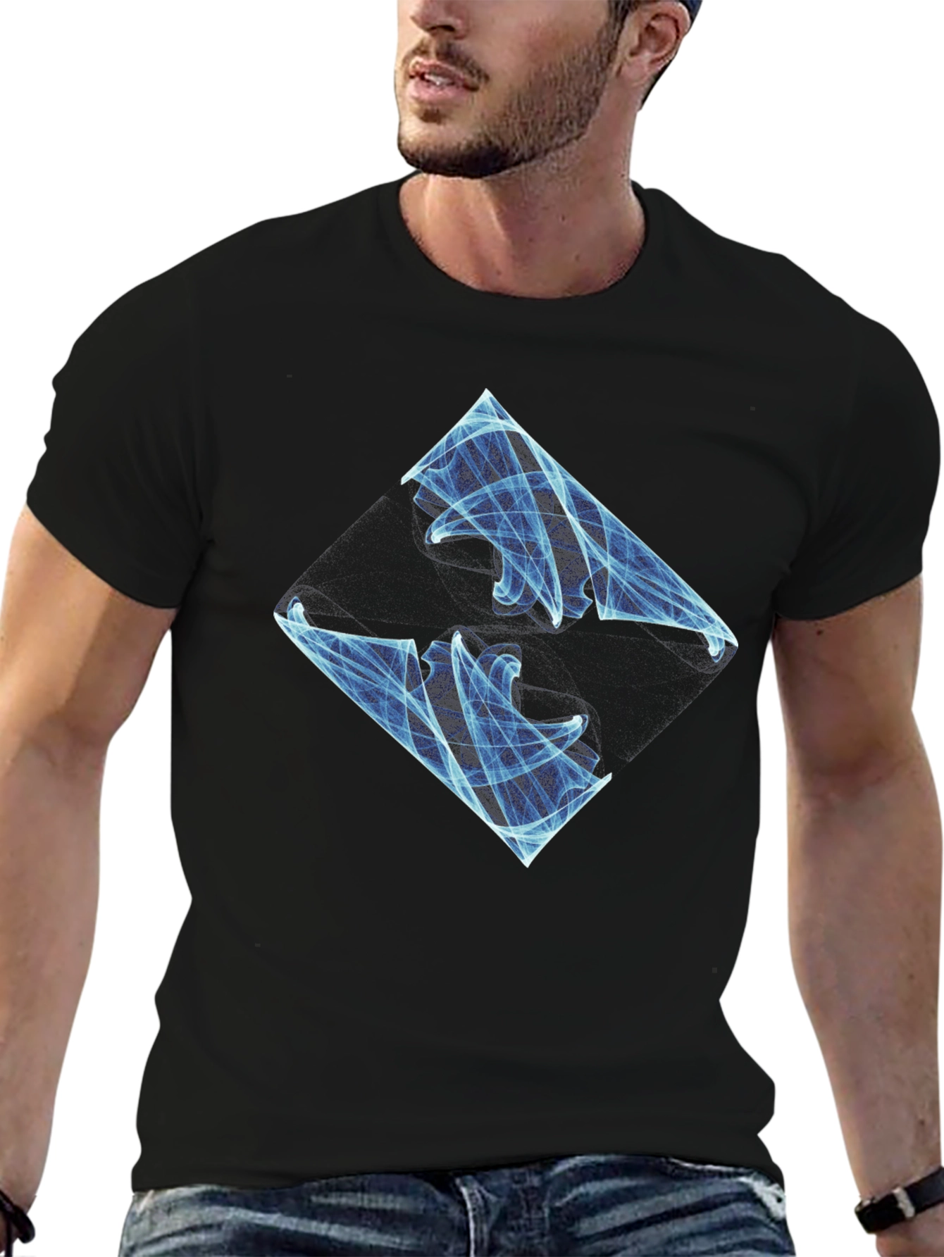 Abstract Blue Graphic Black T-Shirt