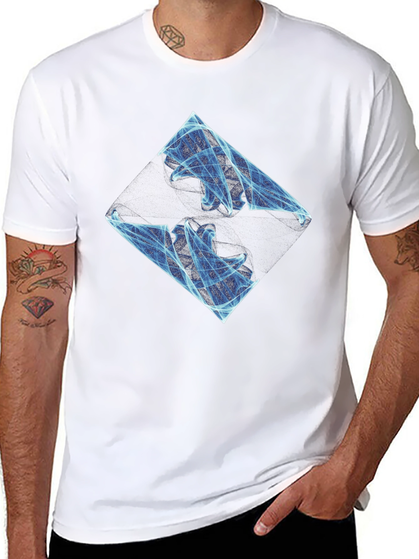 Abstract Blue Graphic Black T-Shirt