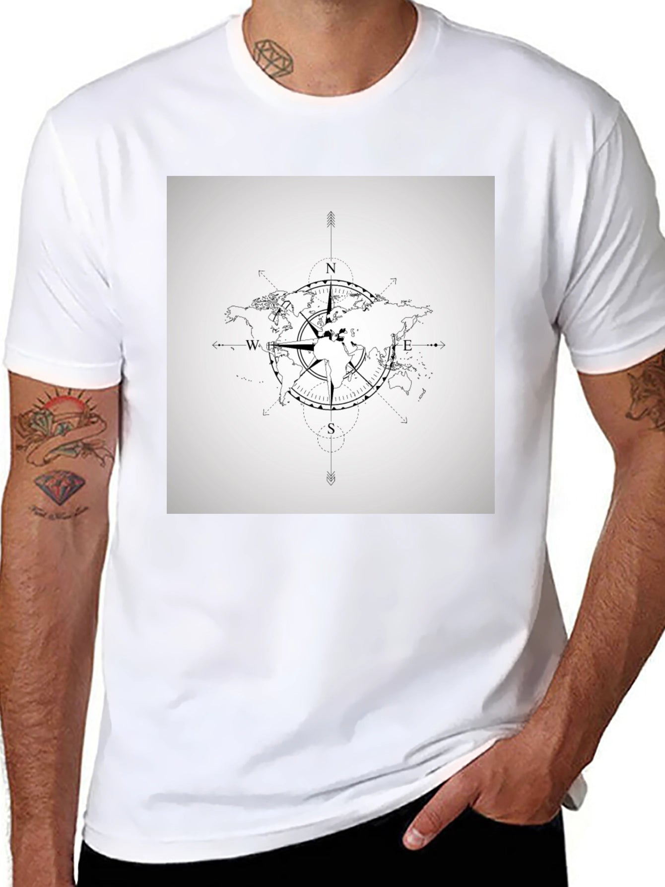 Compass World Map Graphic Tee - Travel Ready