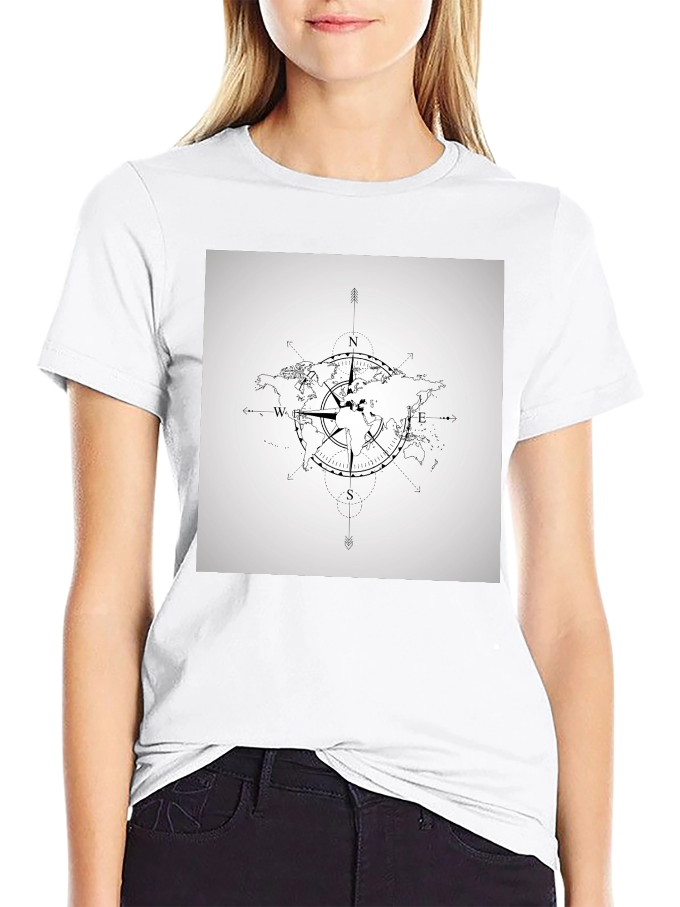 Compass World Map Graphic Tee - Travel Ready