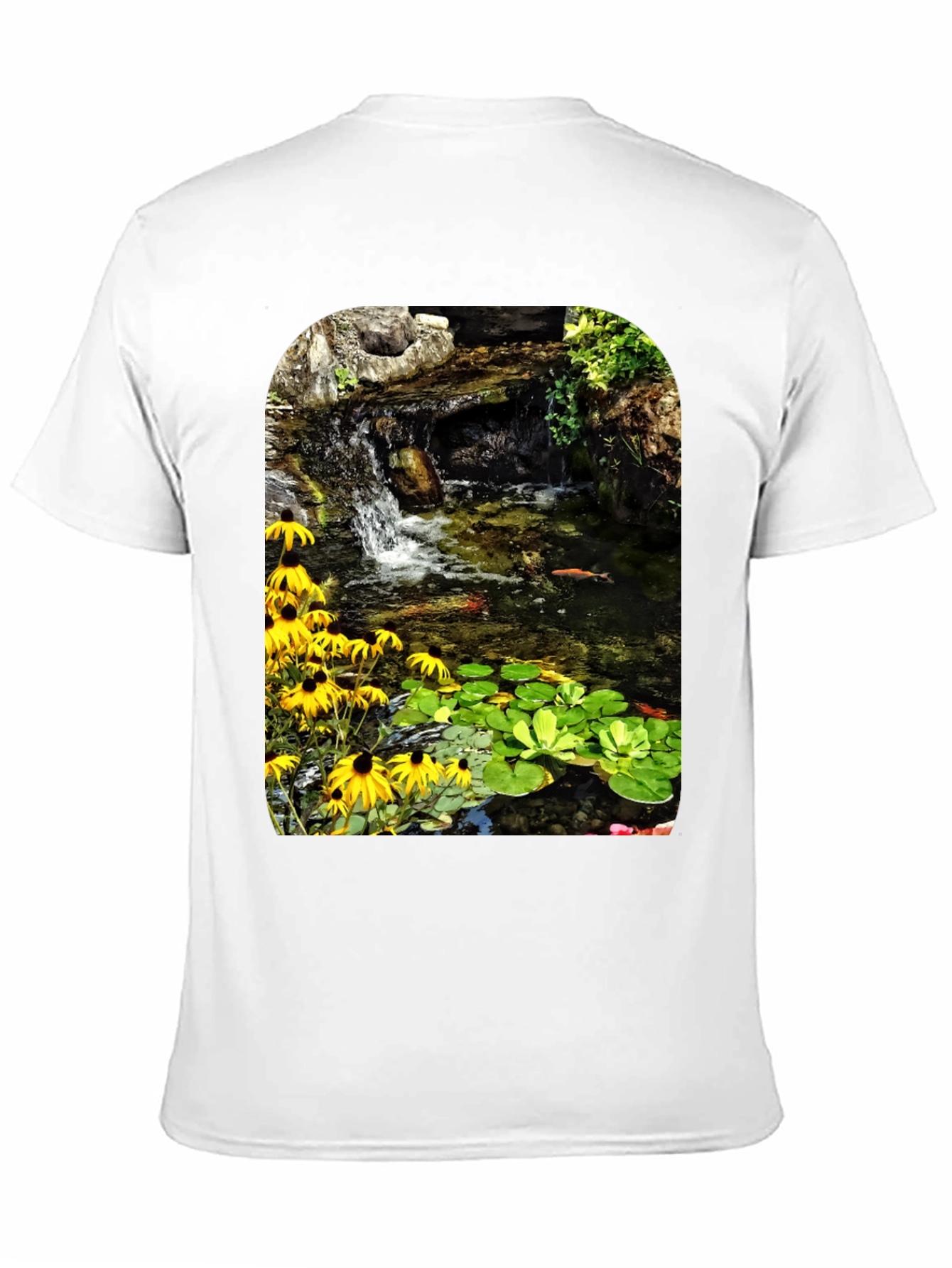 Koi Pond Waterfall Black T-Shirt