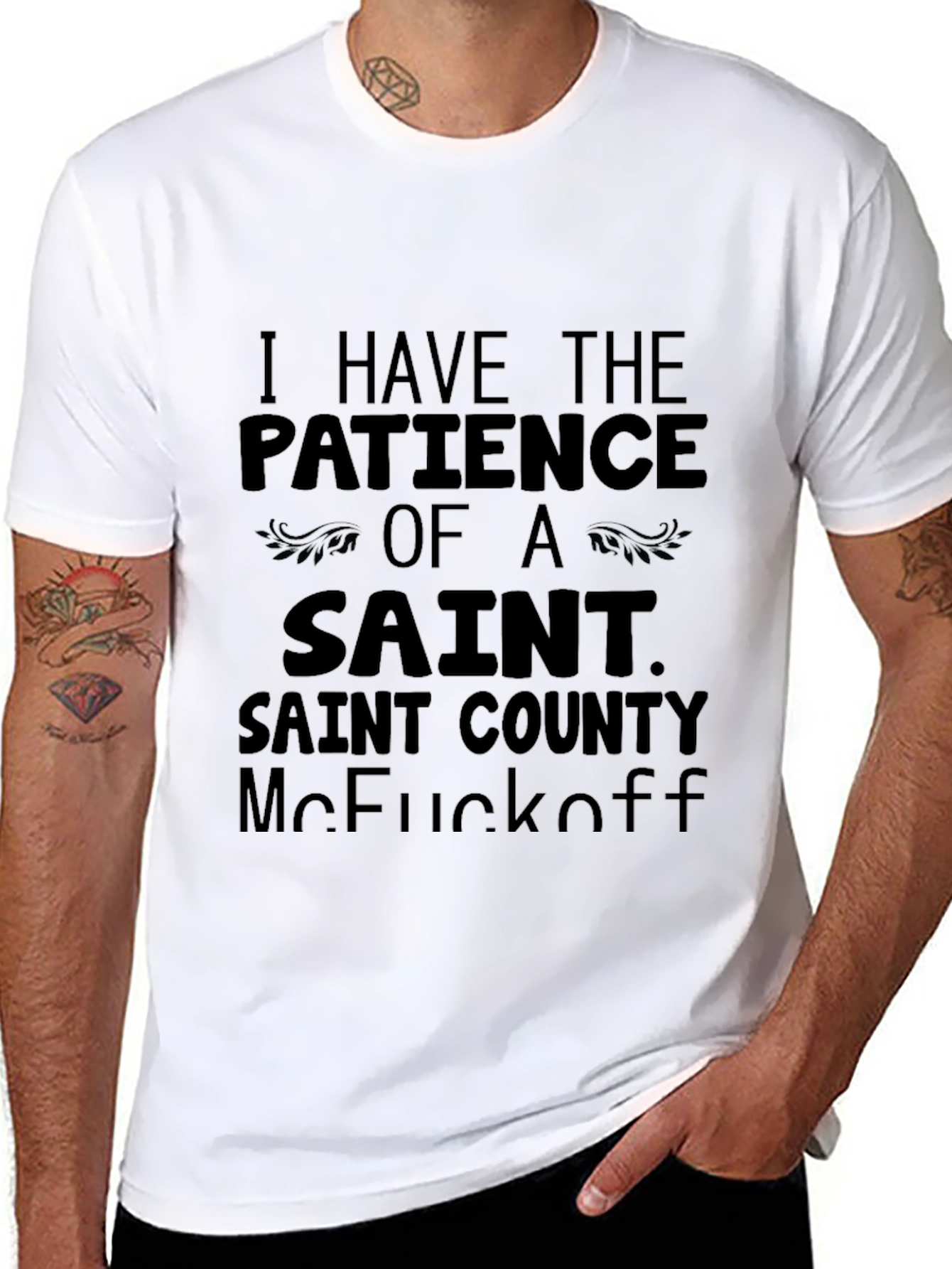 Funny Saint Patience Graphic Tee - Black