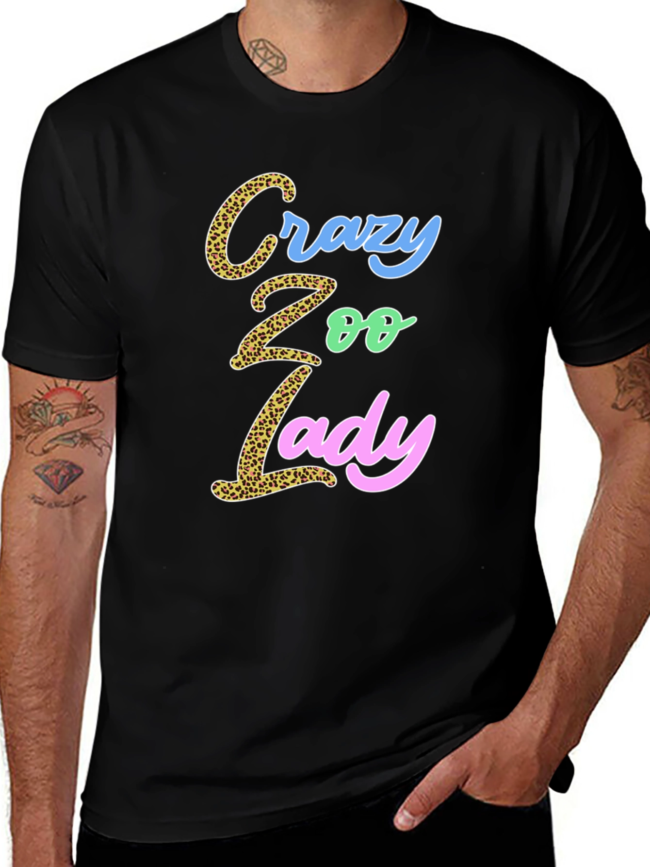 Crazy Zoo Lady Graphic Tee - Animal Print