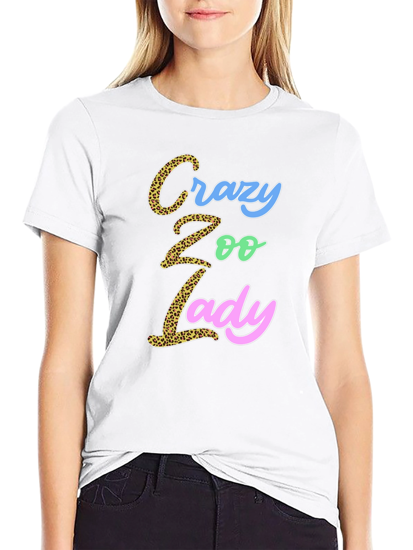 Crazy Zoo Lady Graphic Tee - Animal Print