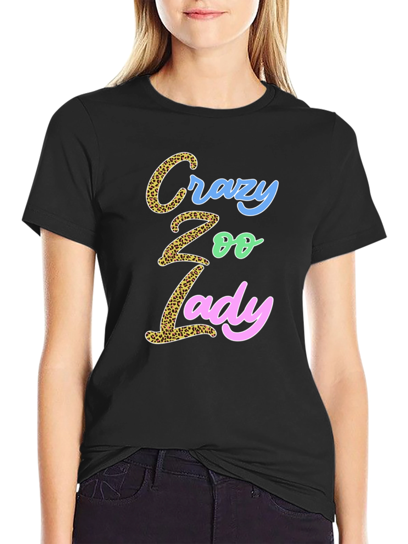 Crazy Zoo Lady Graphic Tee - Animal Print