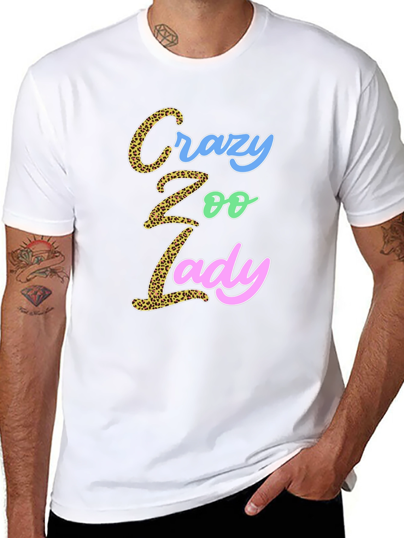 Crazy Zoo Lady Graphic Tee - Animal Print
