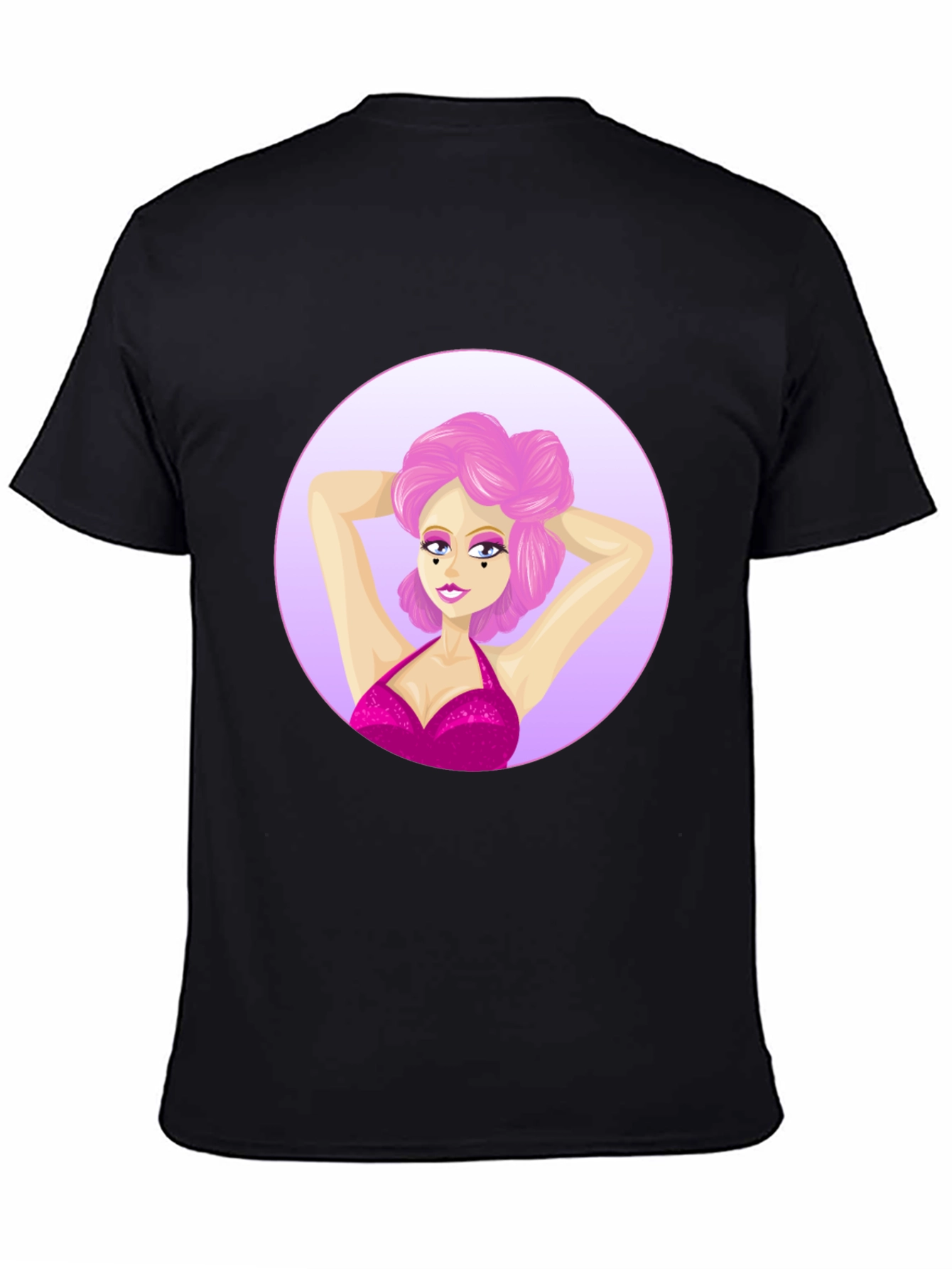 Cartoon Woman Graphic T-Shirt - Black