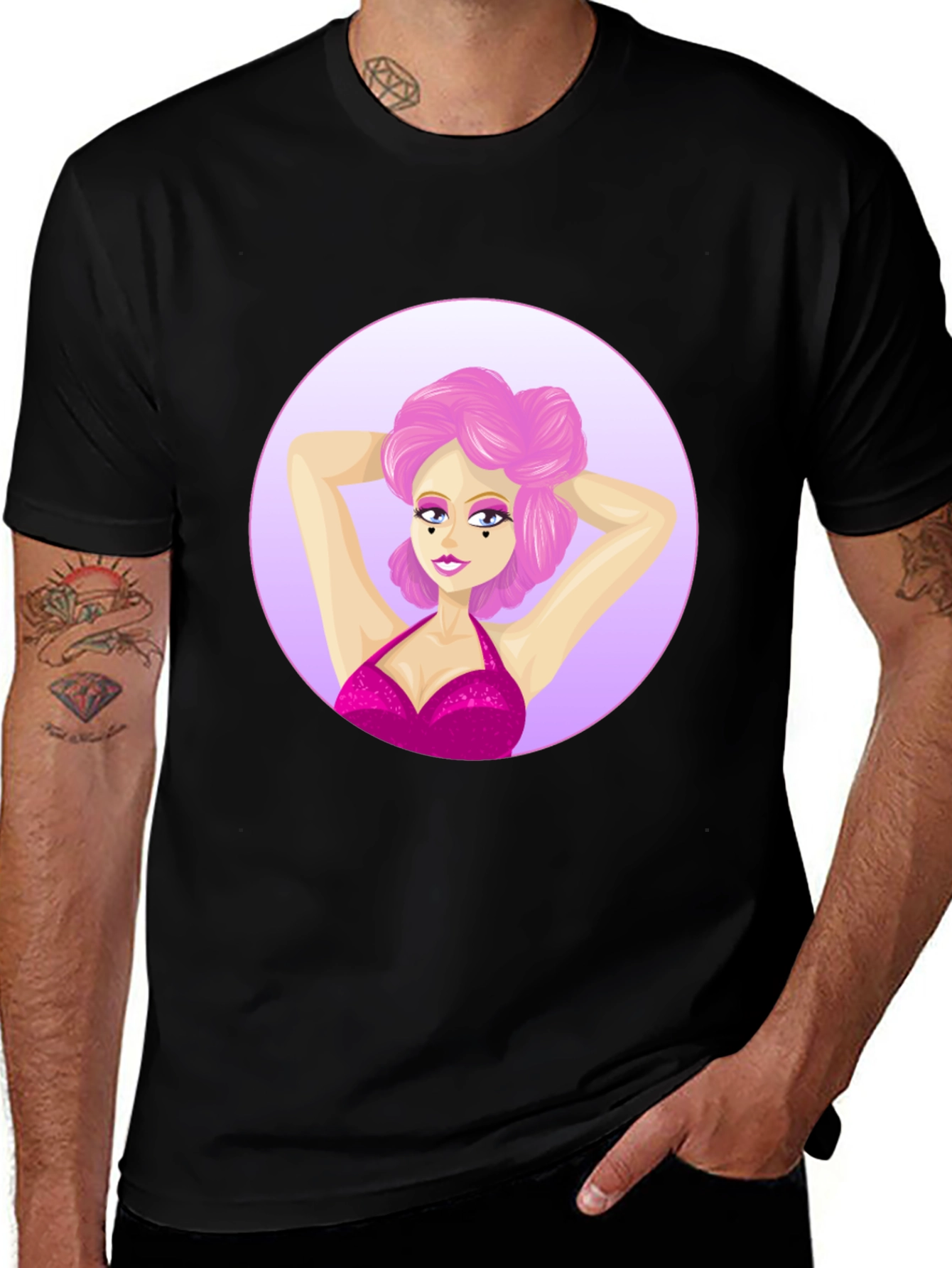 Cartoon Woman Graphic T-Shirt - Black