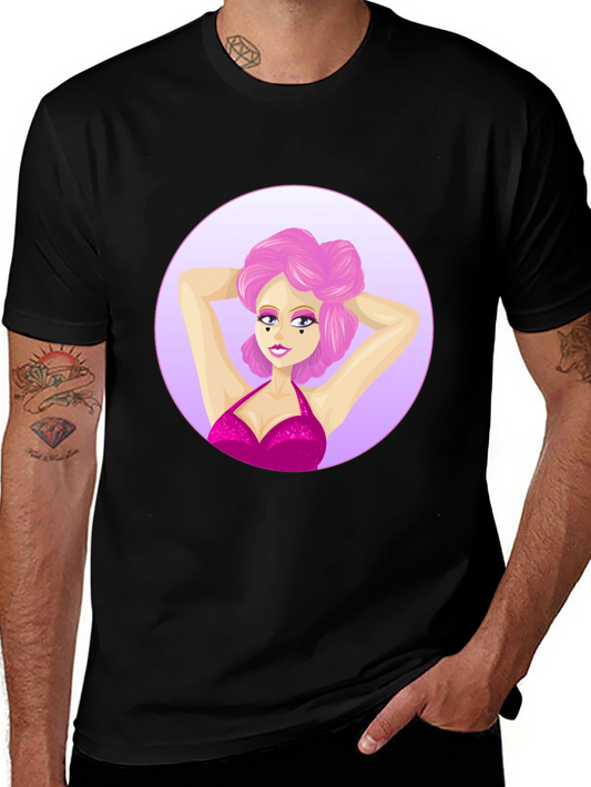 Cartoon Woman Graphic T-Shirt - Black