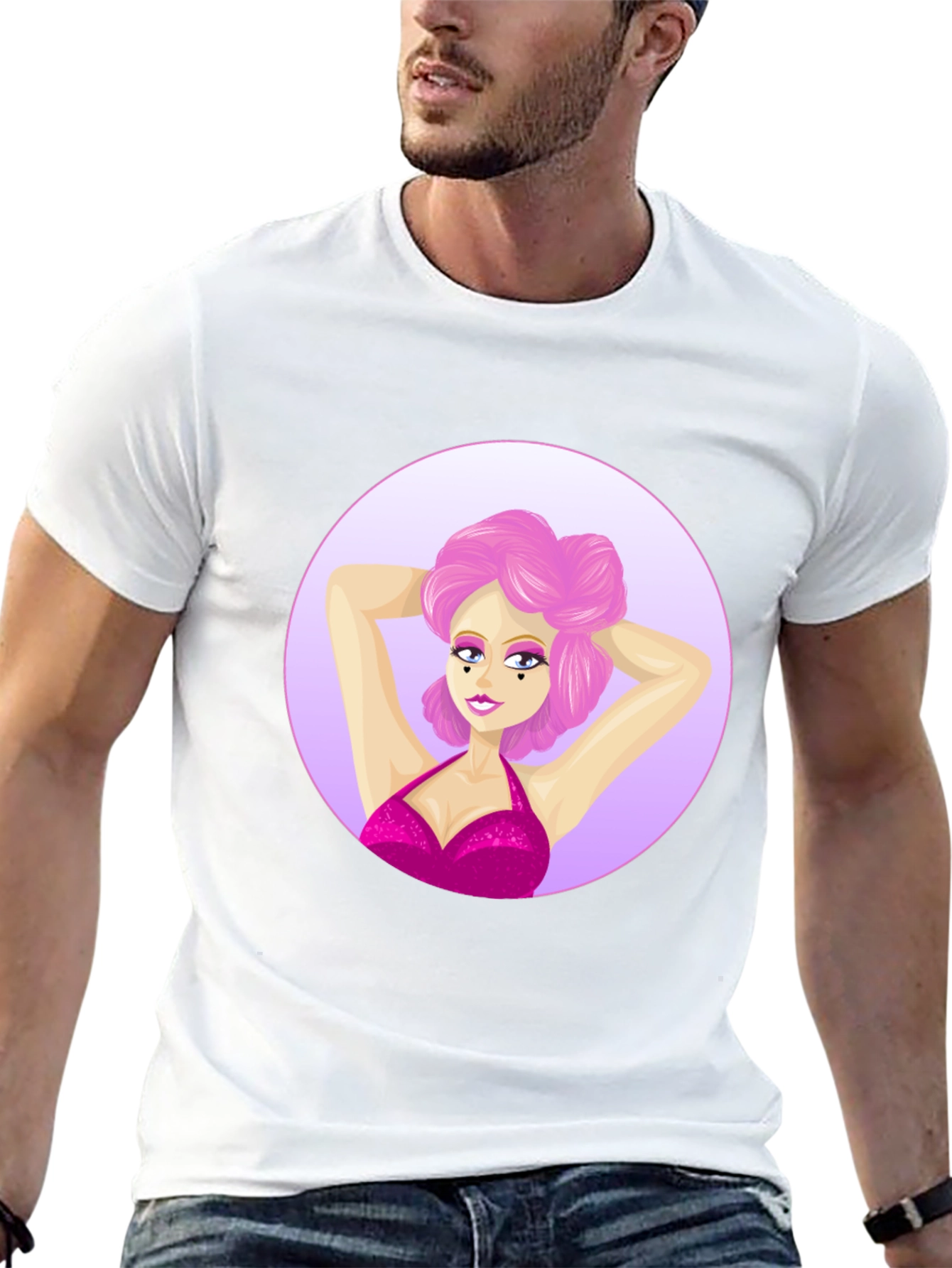Cartoon Woman Graphic T-Shirt - Black