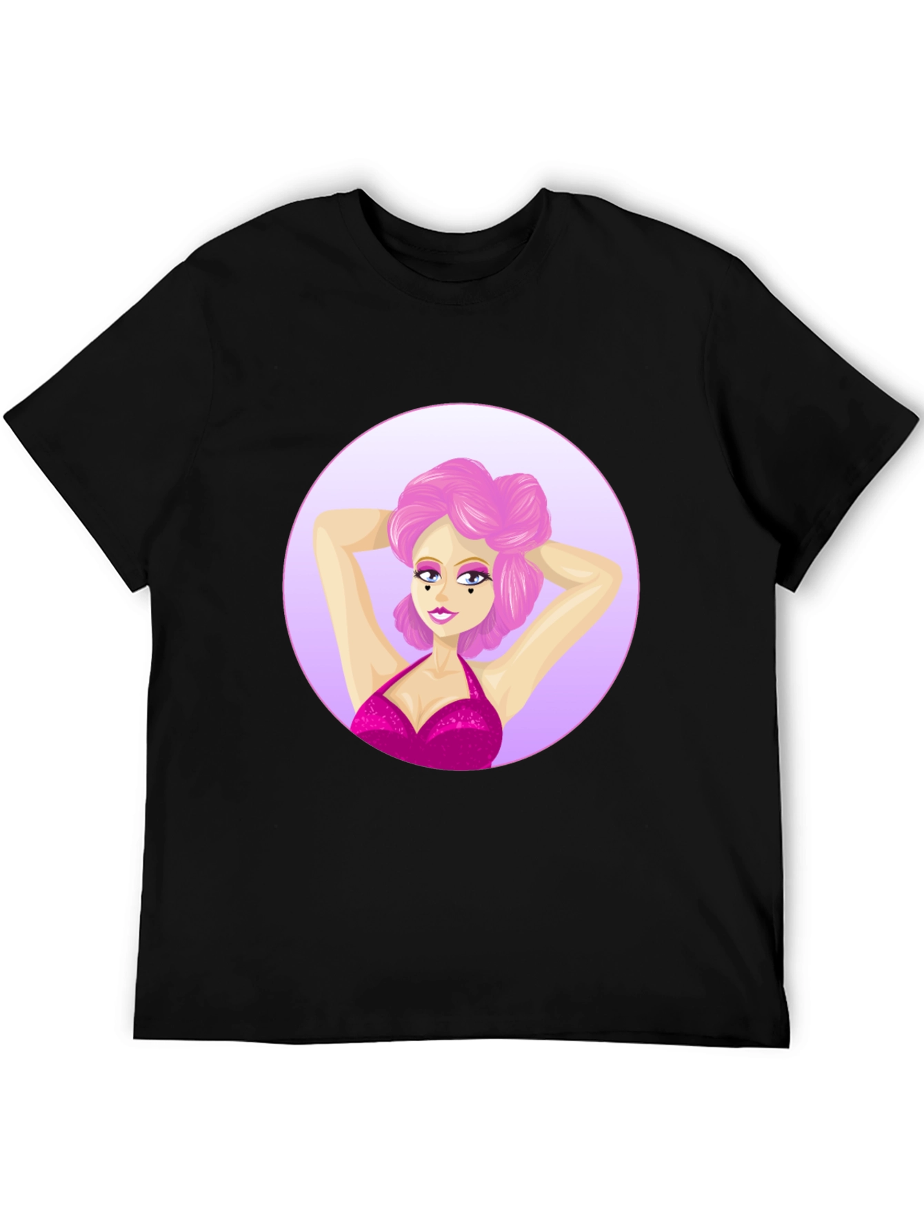Cartoon Woman Graphic T-Shirt - Black