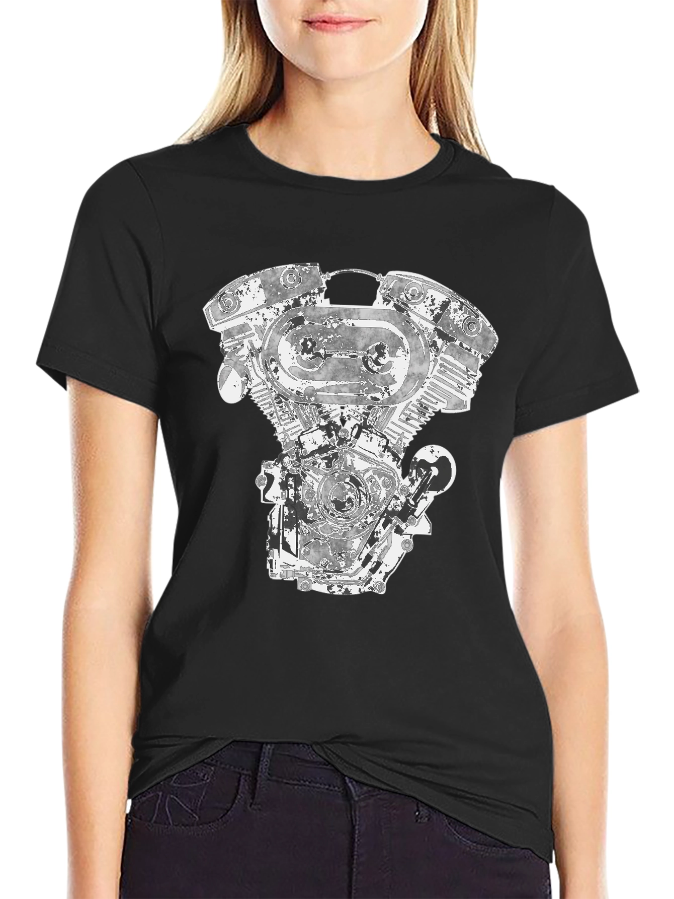 Motorcycle Engine Graphic Tee - Black