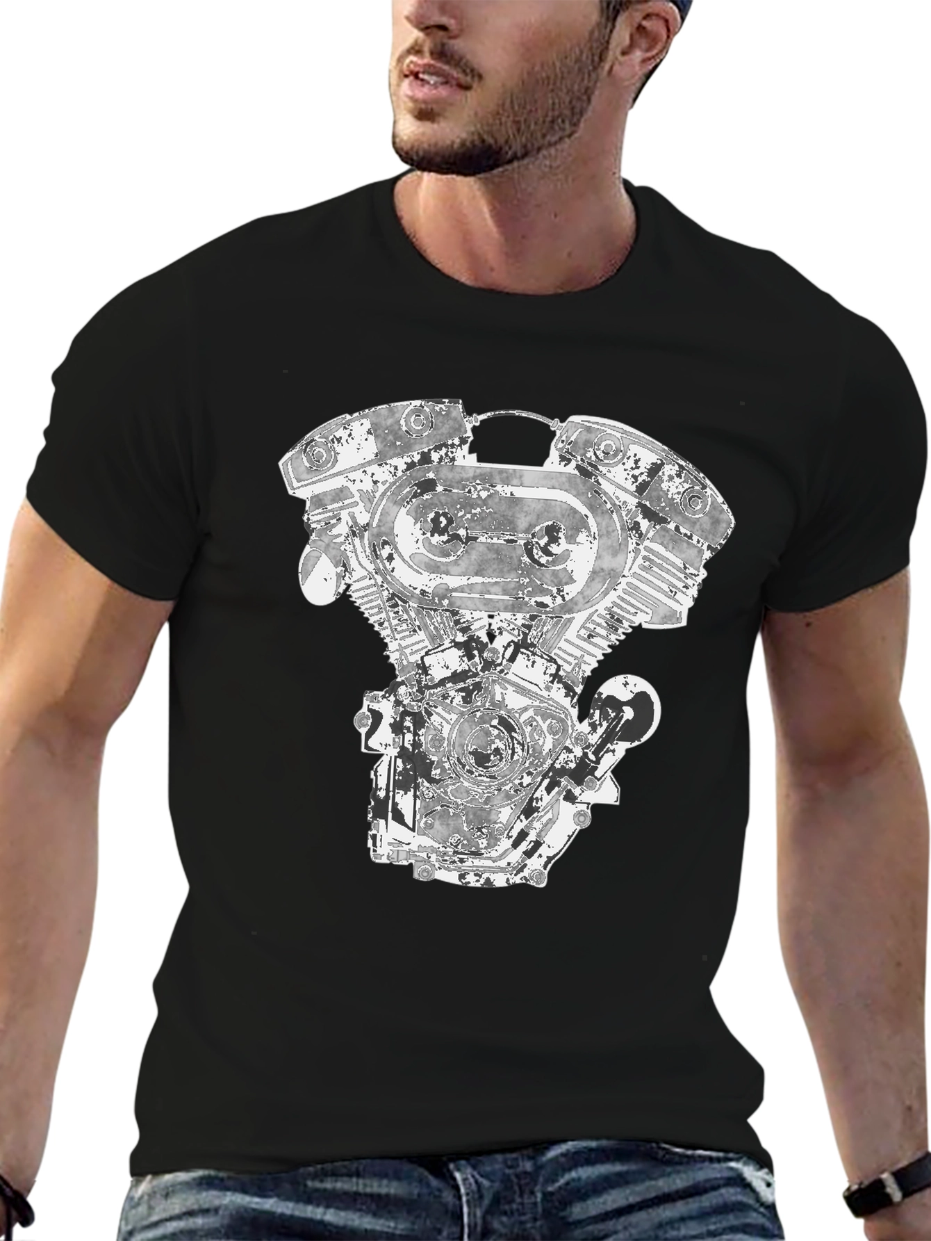 Motorcycle Engine Graphic Tee - Black