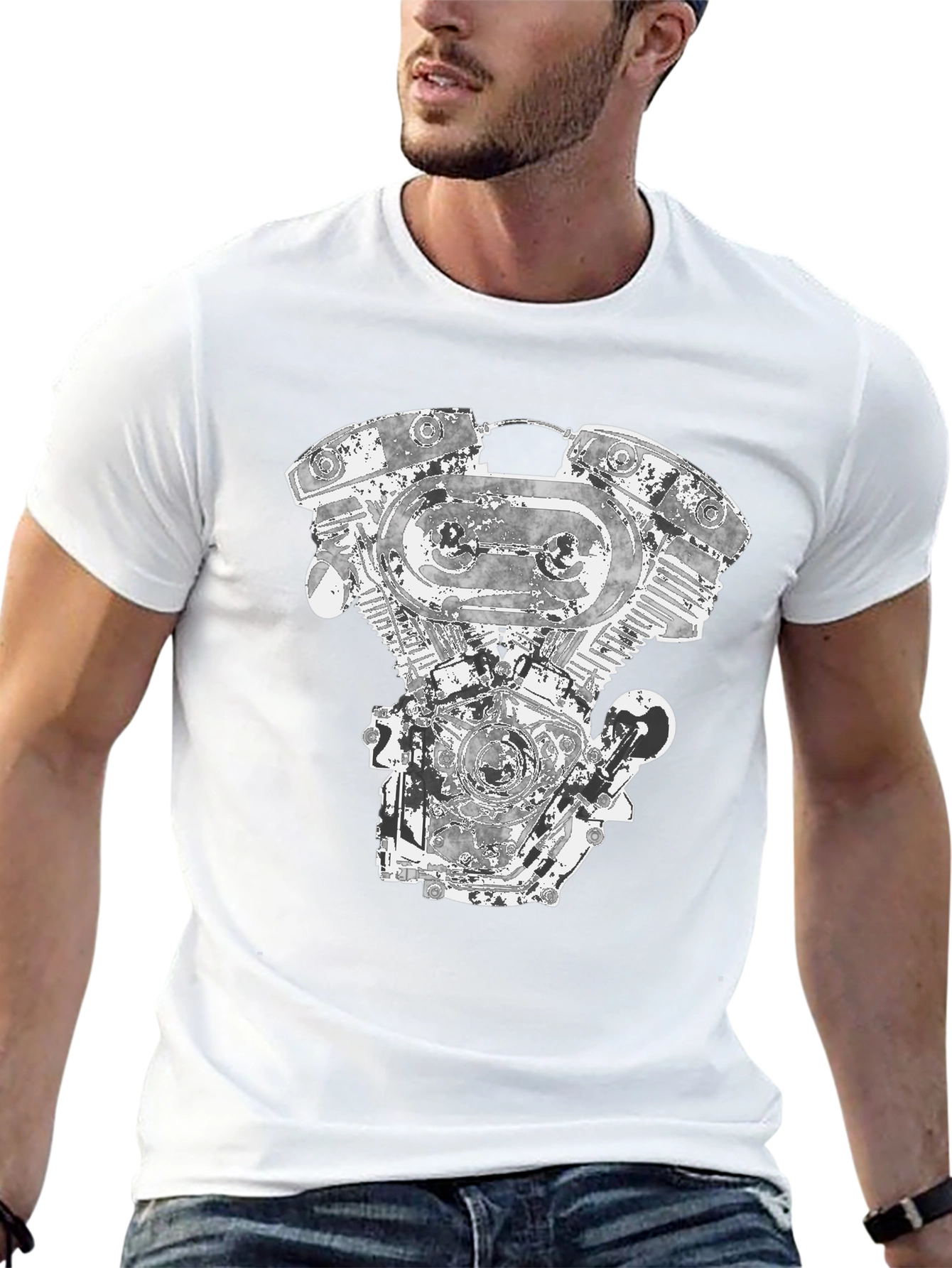 Motorcycle Engine Graphic Tee - Black