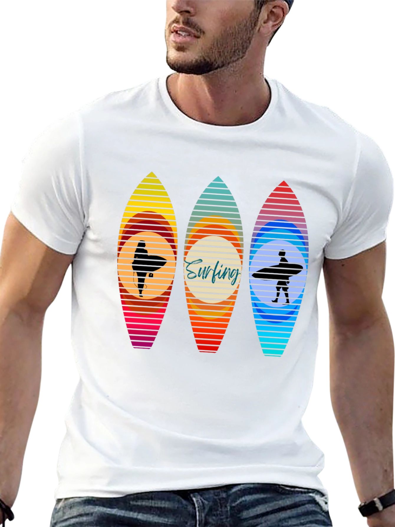 Surfboard Silhouette Graphic Tee - Trendy Summer Style