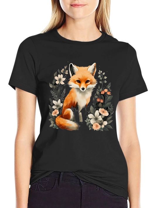Fox Floral Graphic Tee - Unique Animal Print T-Shirt