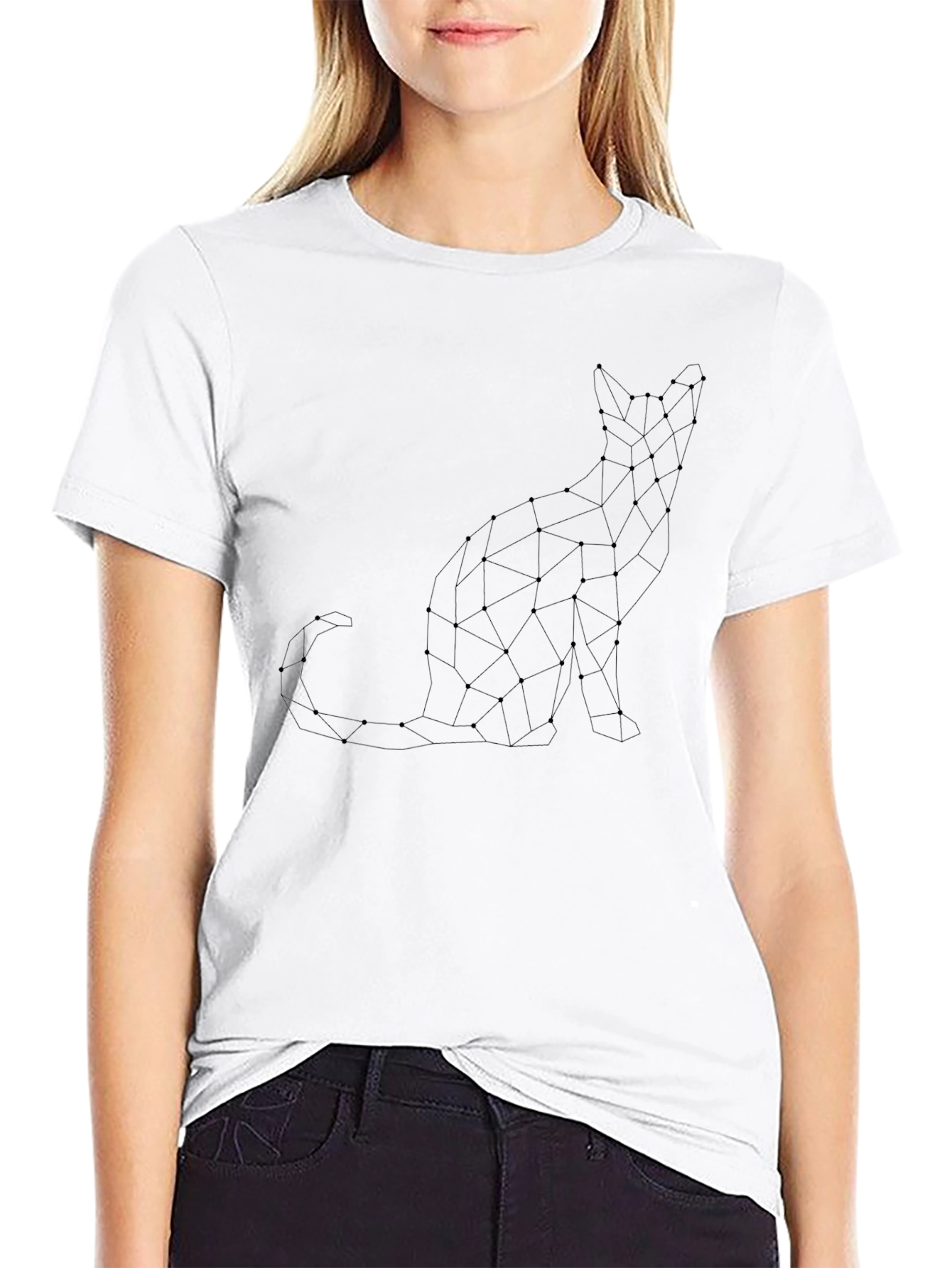Geometric Cat T-Shirt - Modern Minimalist Design
