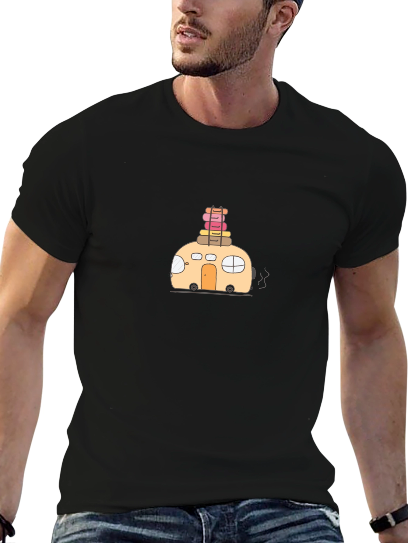 Cartoon Camper Van Graphic T-Shirt