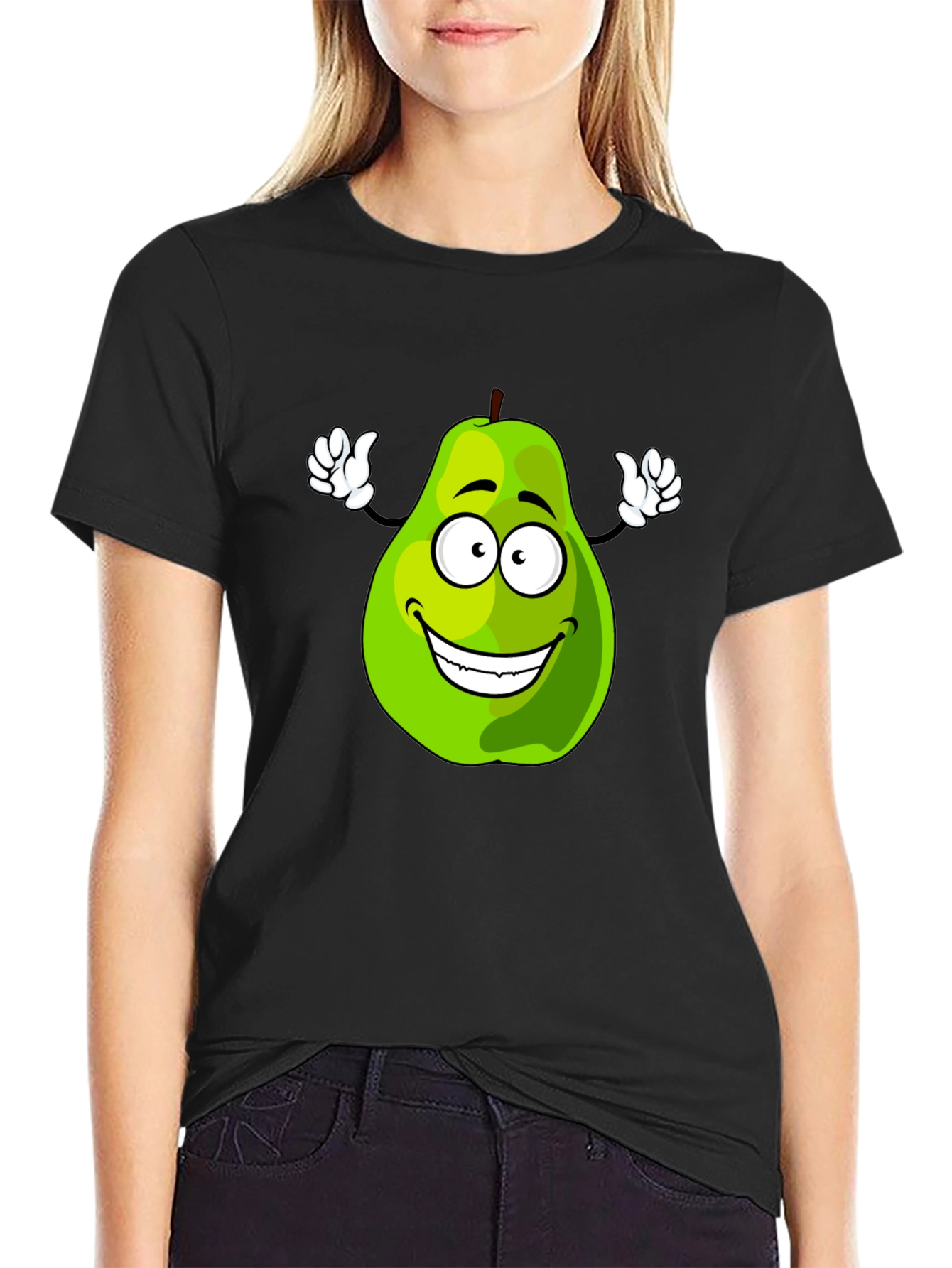 Funny Pear Cartoon Graphic Black T-Shirt