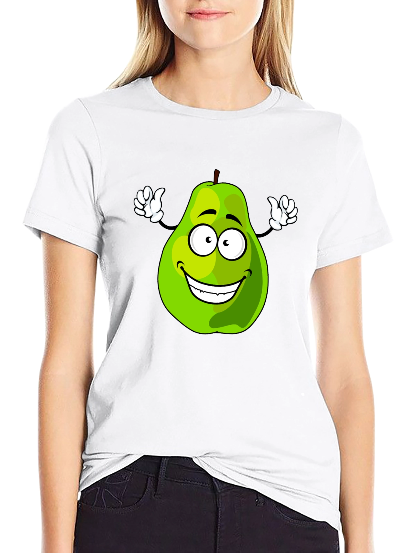 Funny Pear Cartoon Graphic Black T-Shirt