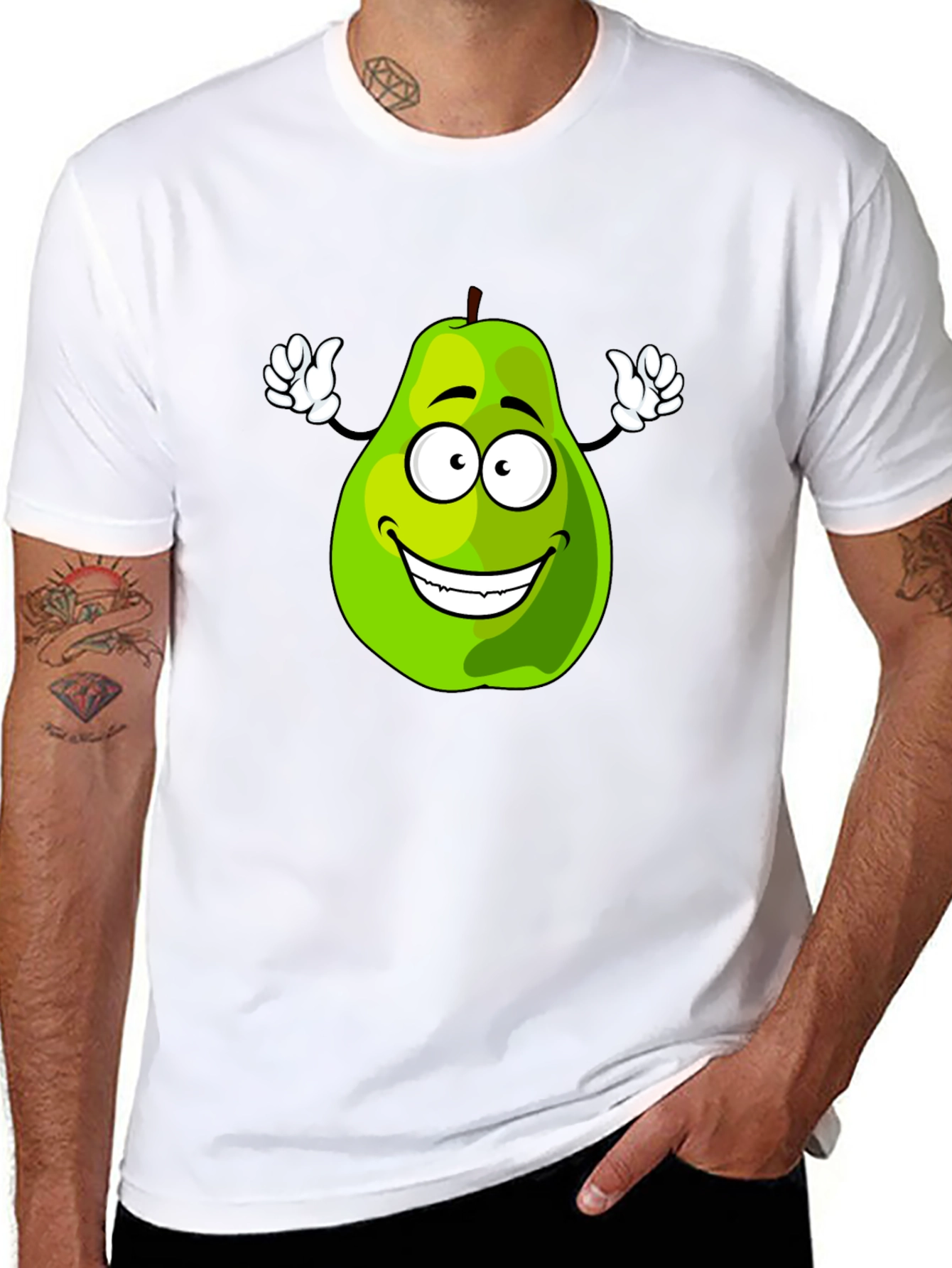 Funny Pear Cartoon Graphic Black T-Shirt