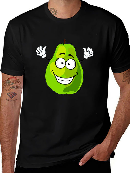 Funny Pear Cartoon Graphic Black T-Shirt