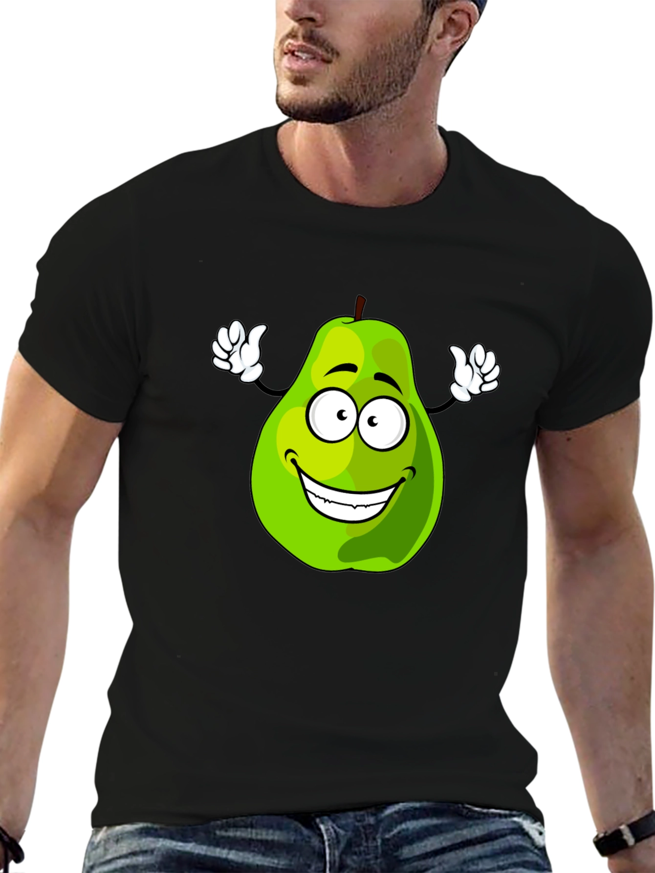 Funny Pear Cartoon Graphic Black T-Shirt