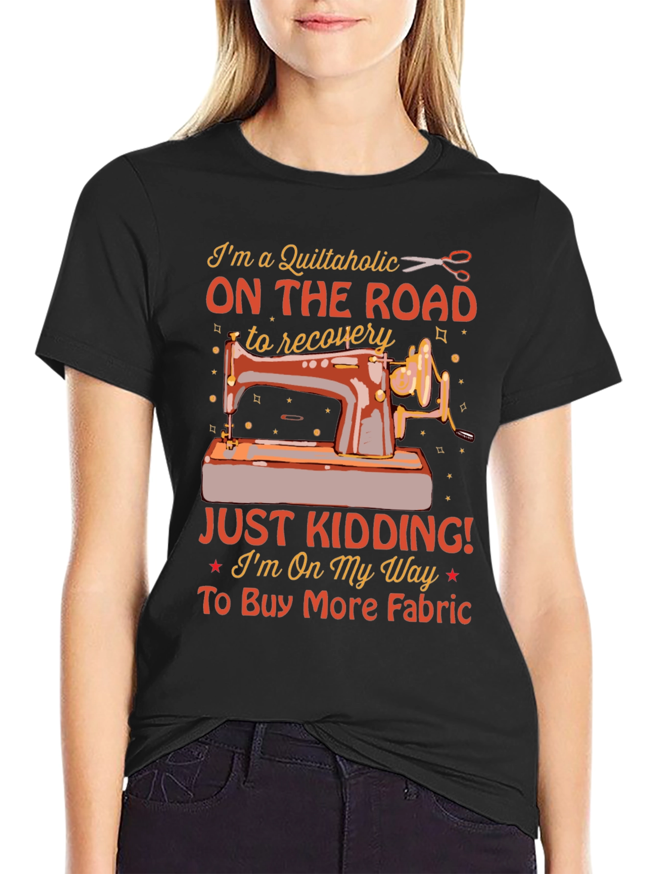 Quiltaholic On The Road Black T-Shirt