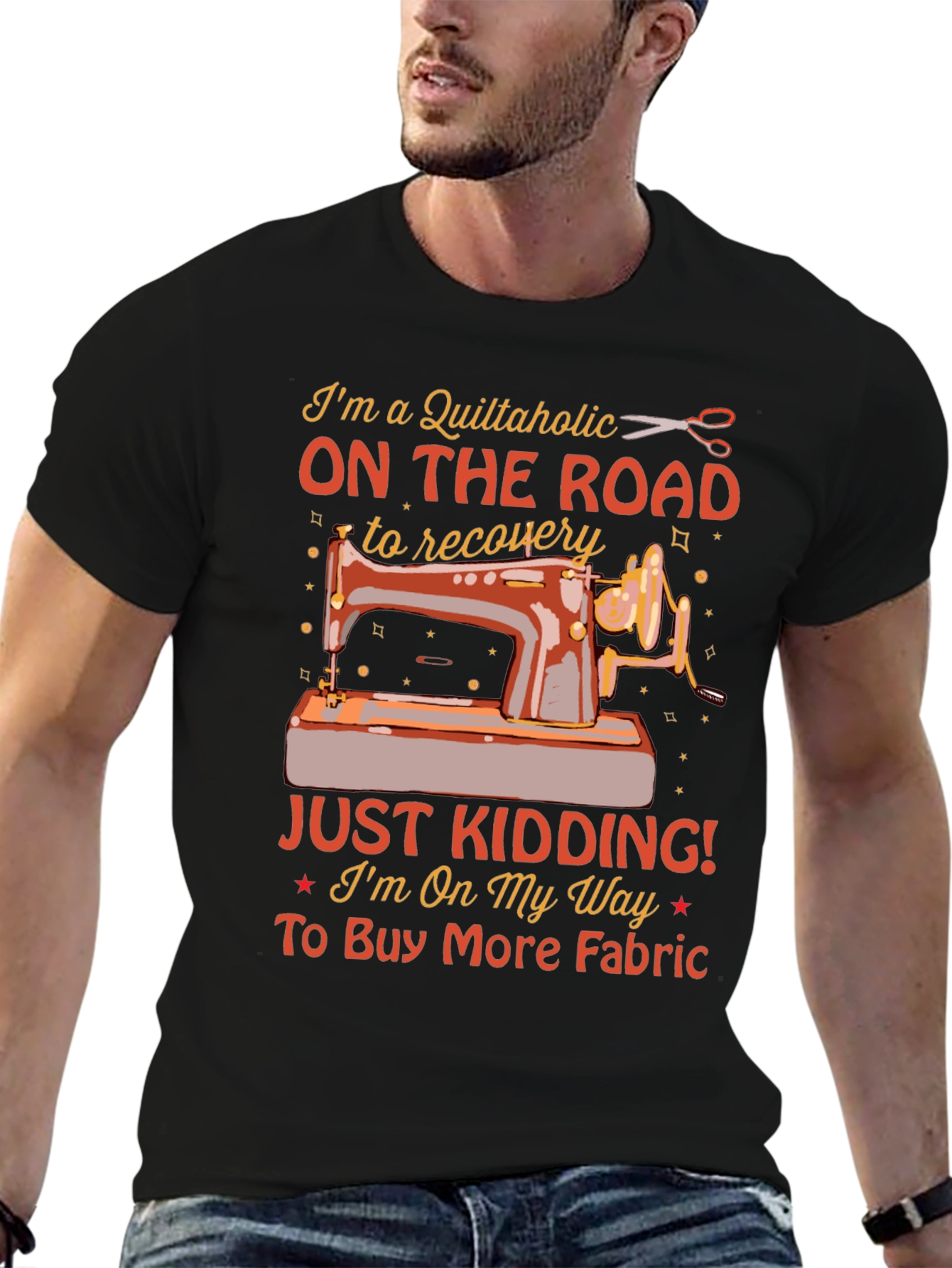 Quiltaholic On The Road Black T-Shirt
