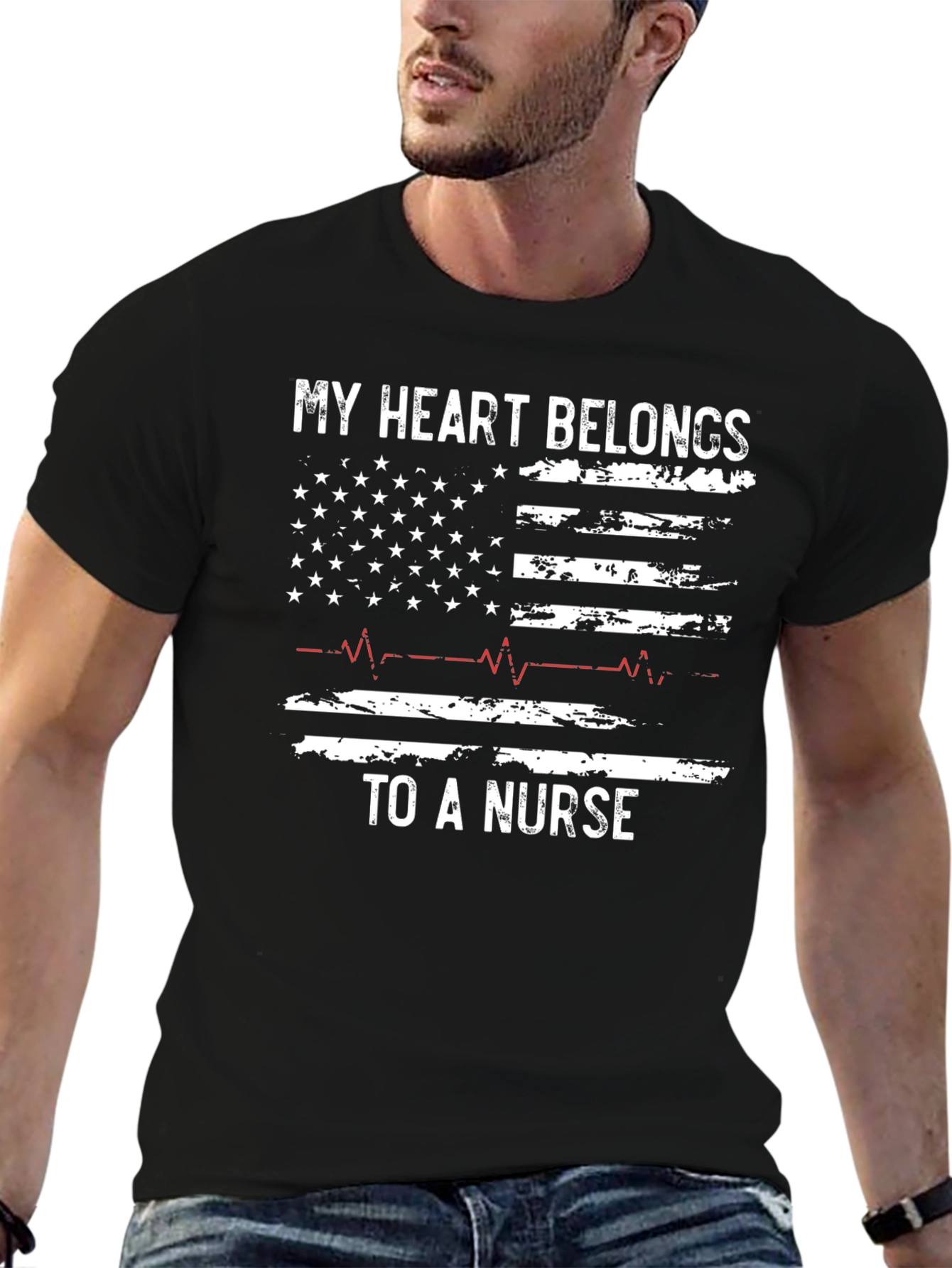 My Heart Belongs To A Nurse American Flag T-Shirt