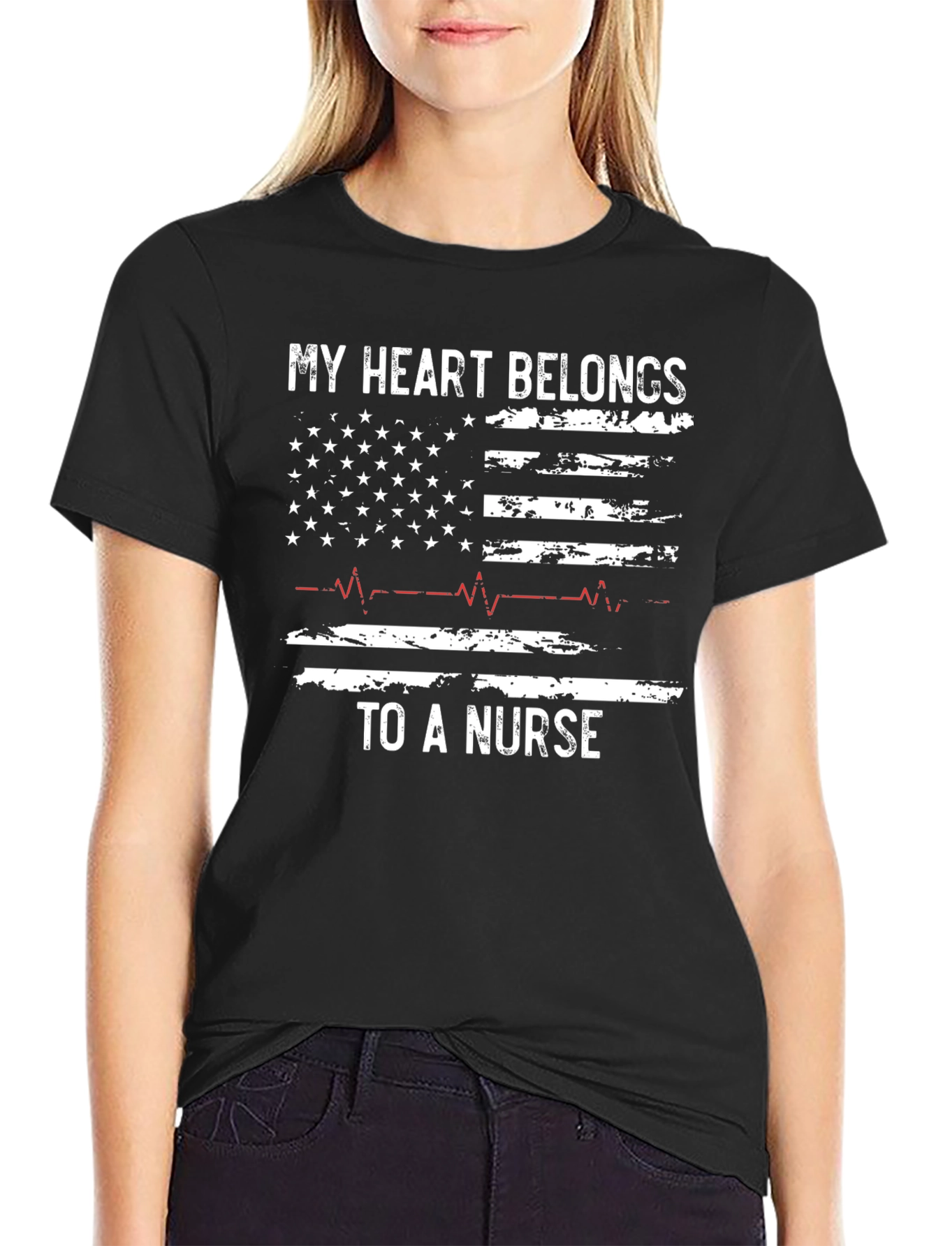 My Heart Belongs To A Nurse American Flag T-Shirt