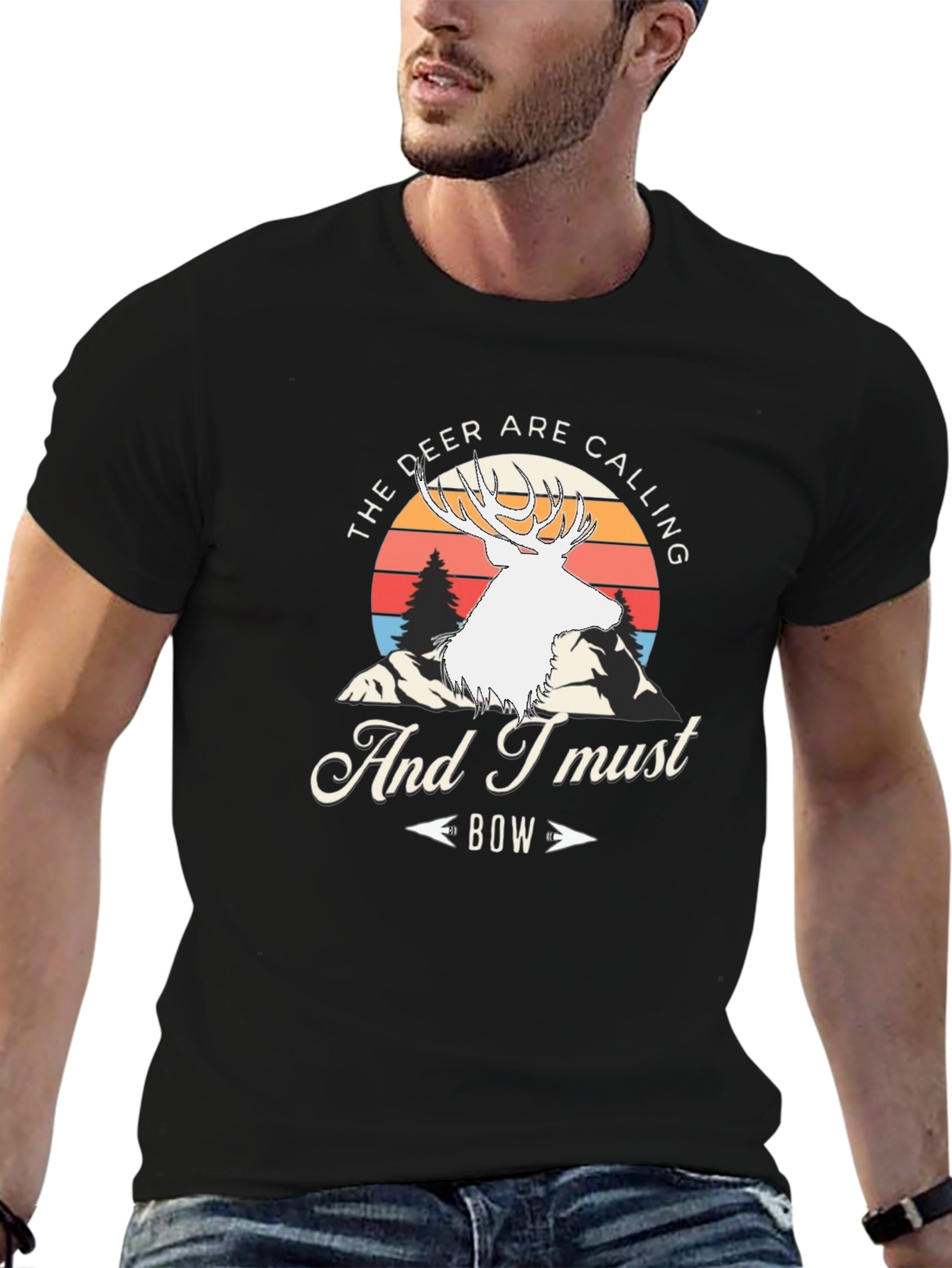 Deer Calling Bow Black Graphic Tee