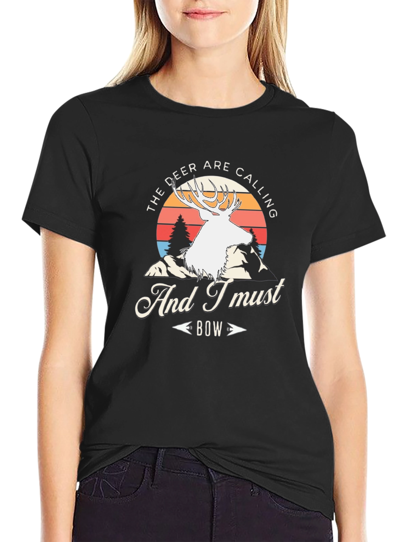 Deer Calling Bow Black Graphic Tee