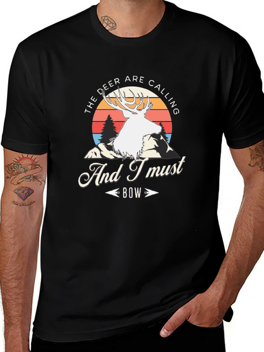 Deer Calling Bow Black Graphic Tee