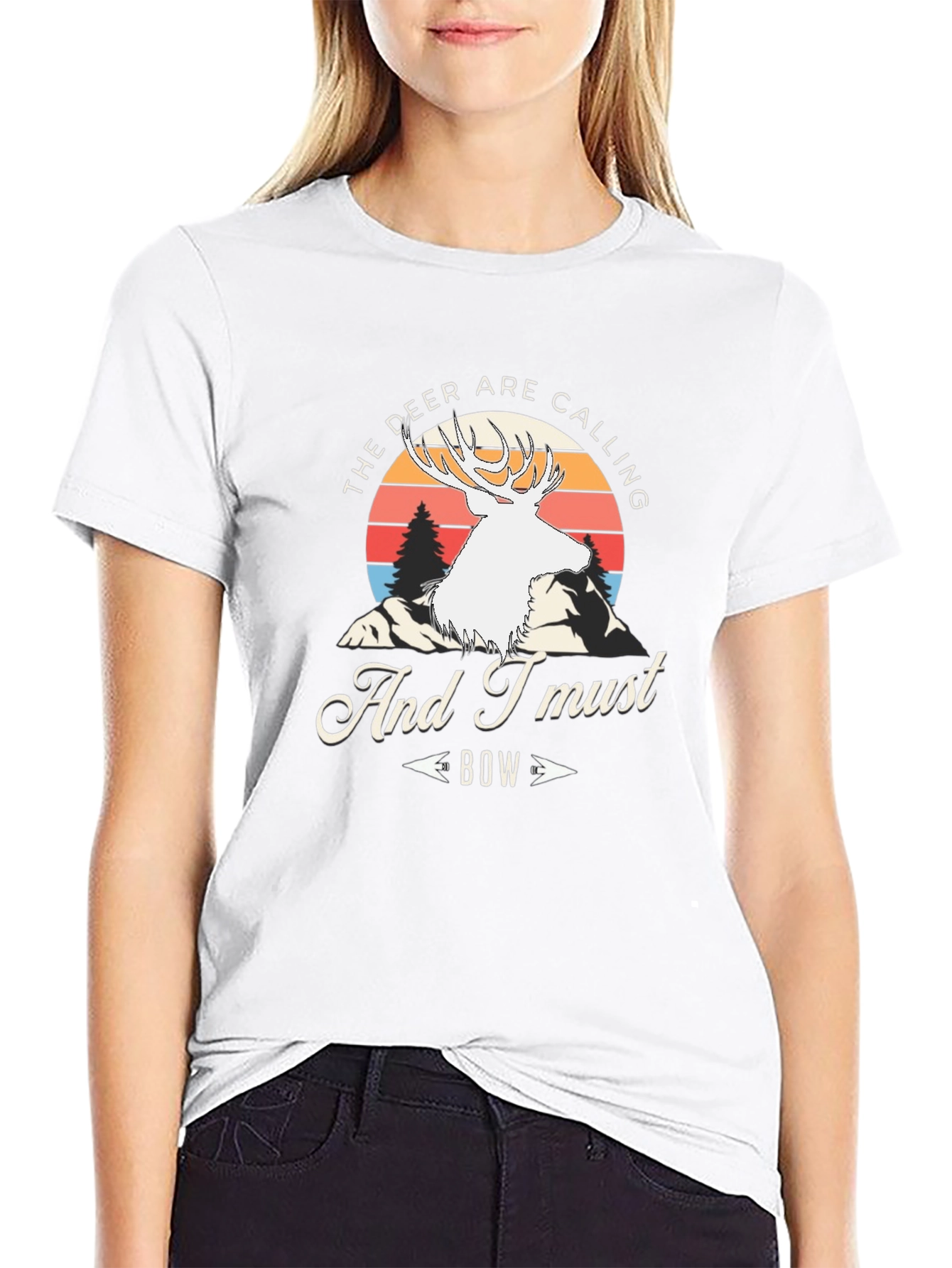 Deer Calling Bow Black Graphic Tee