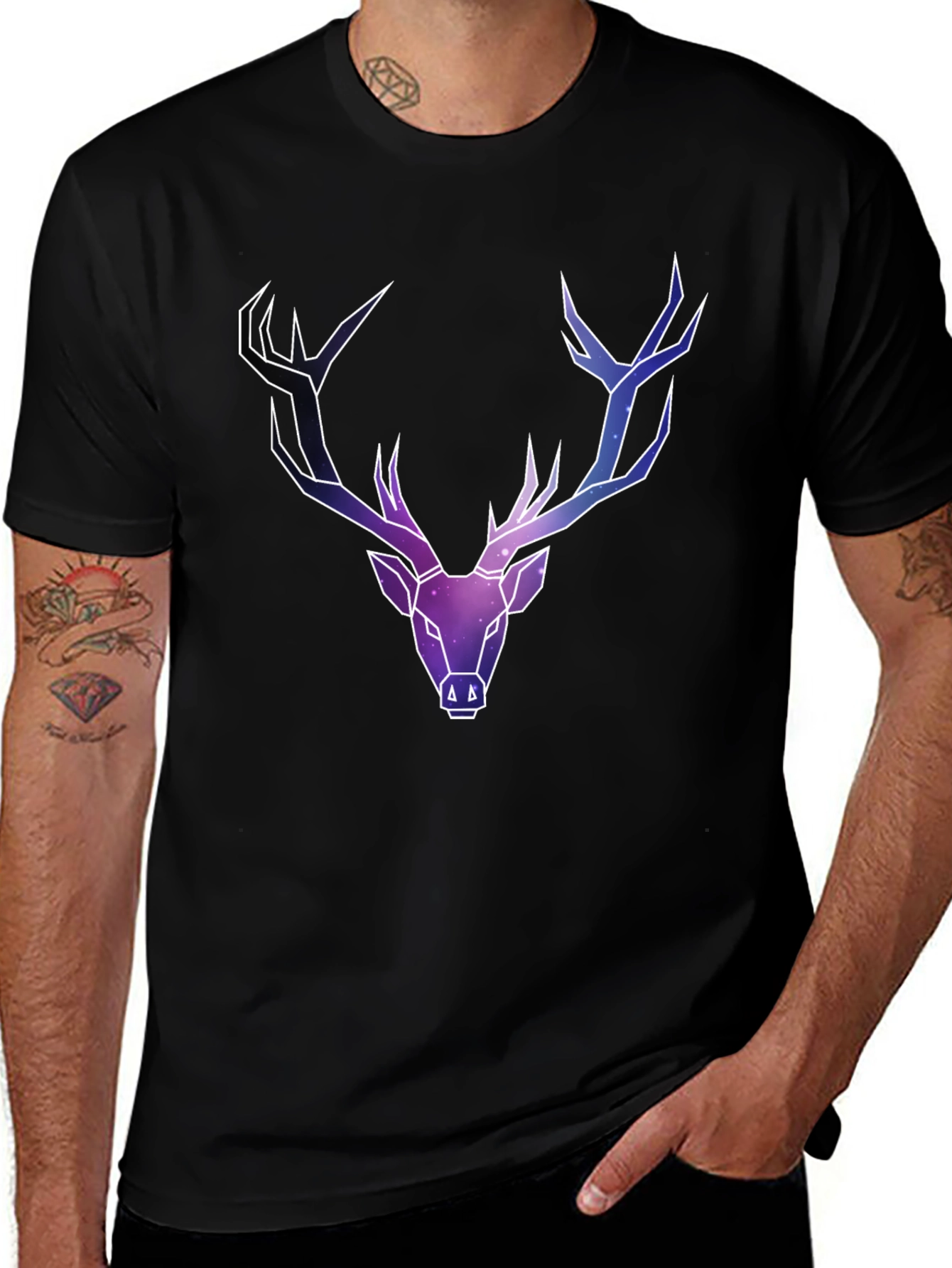 Galaxy Deer Graphic Tee - Mens Black T-Shirt