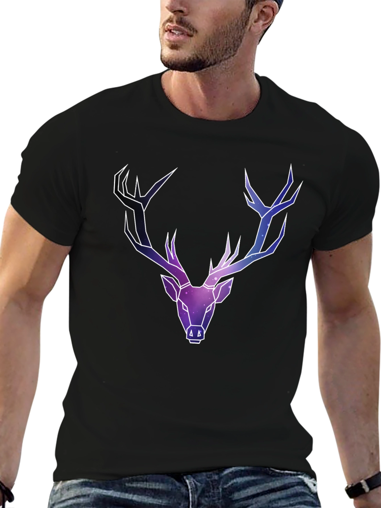 Galaxy Deer Graphic Tee - Mens Black T-Shirt