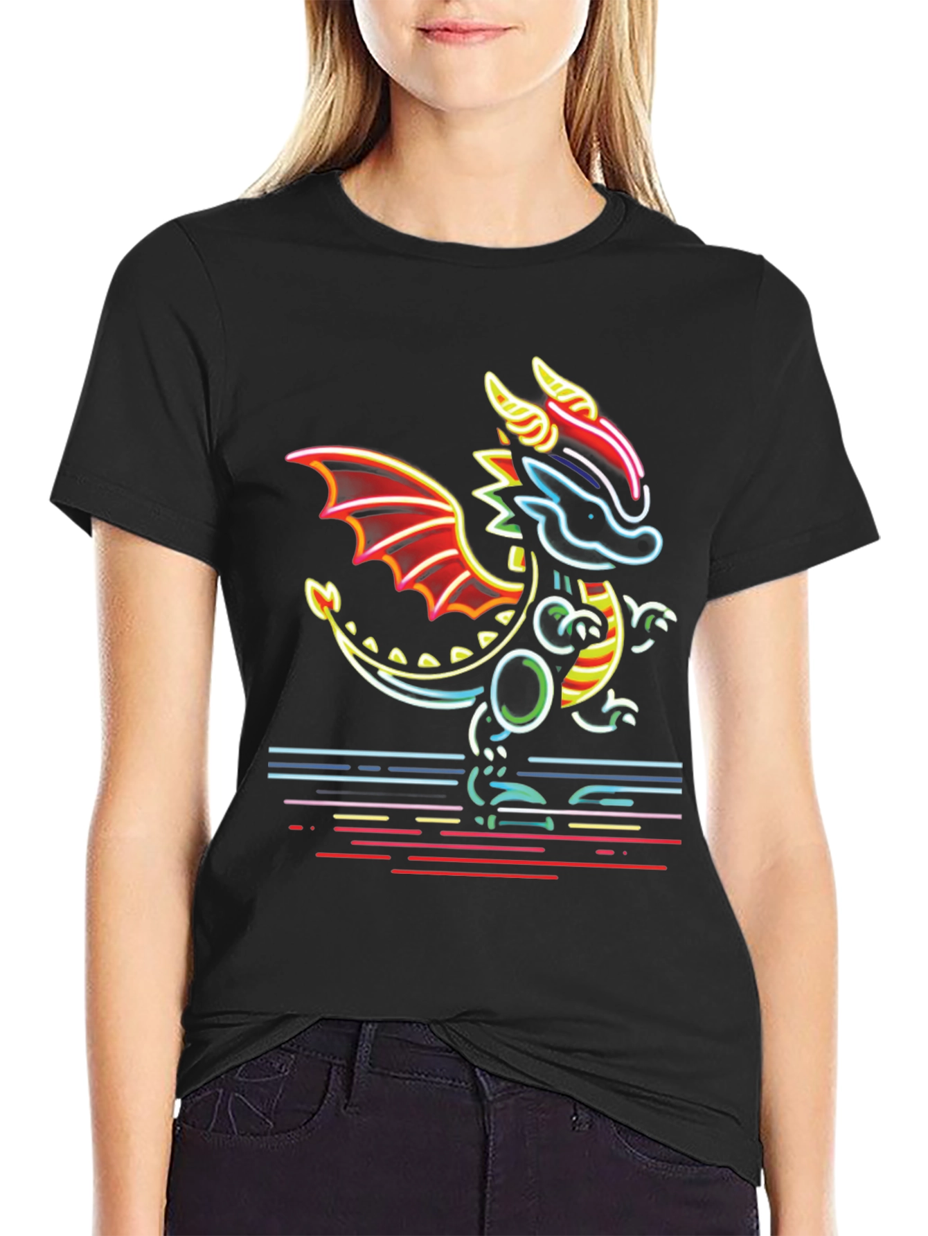 Neon Dragon Graphic Tee - Mens Black T-Shirt