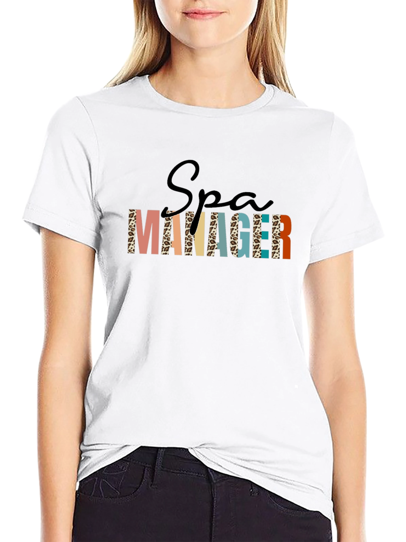 Spa Manager Graphic Tee - Animal Print Letters