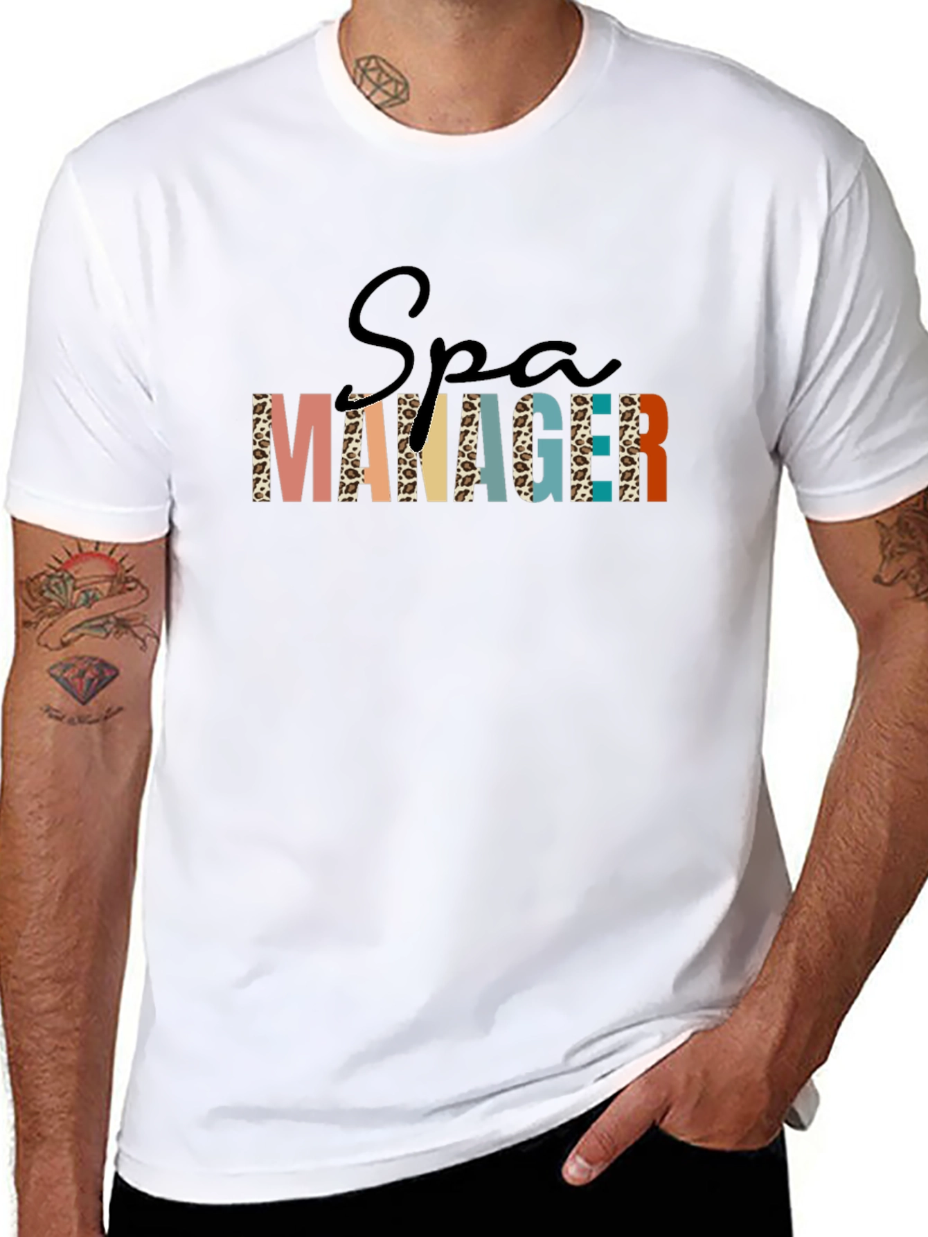 Spa Manager Graphic Tee - Animal Print Letters