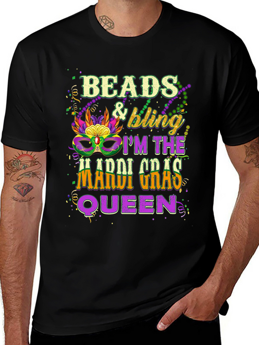 Beads & Bling Mardi Gras Queen Black T-Shirt