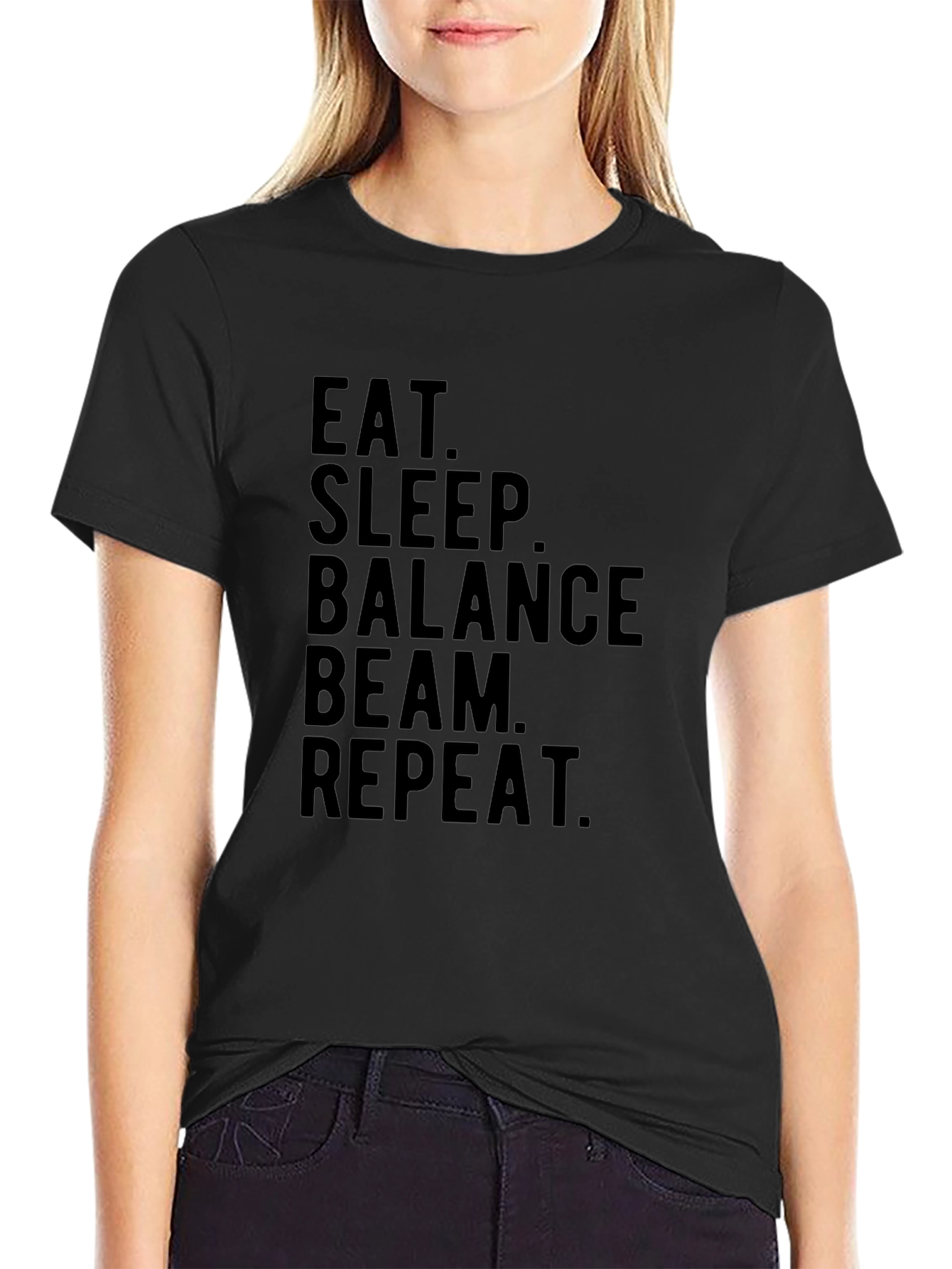 Eat Sleep Balance Beam Repeat Black T-Shirt