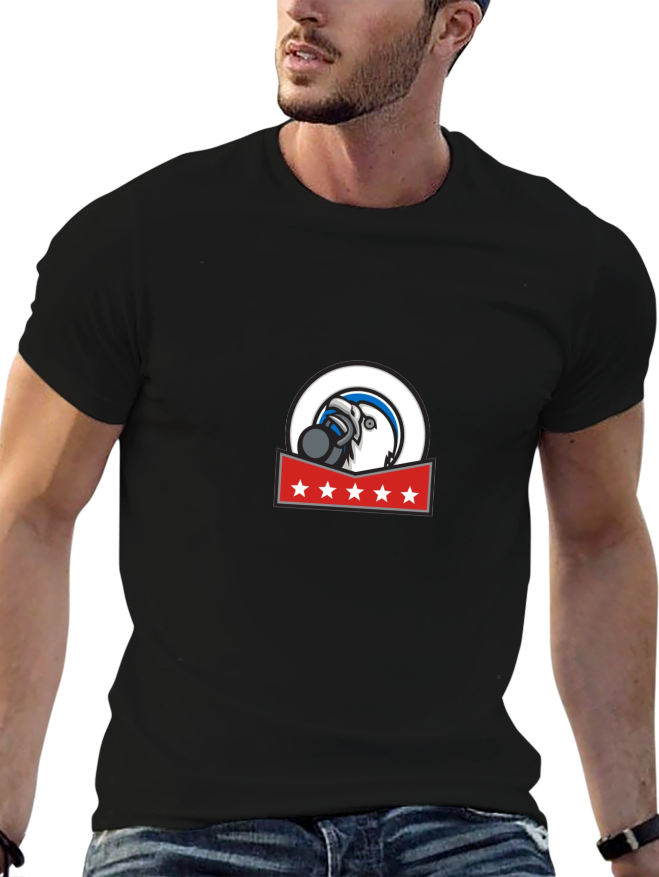 Mens Graphic Tee: Eagle Mascot Design Soft Cotton Blend