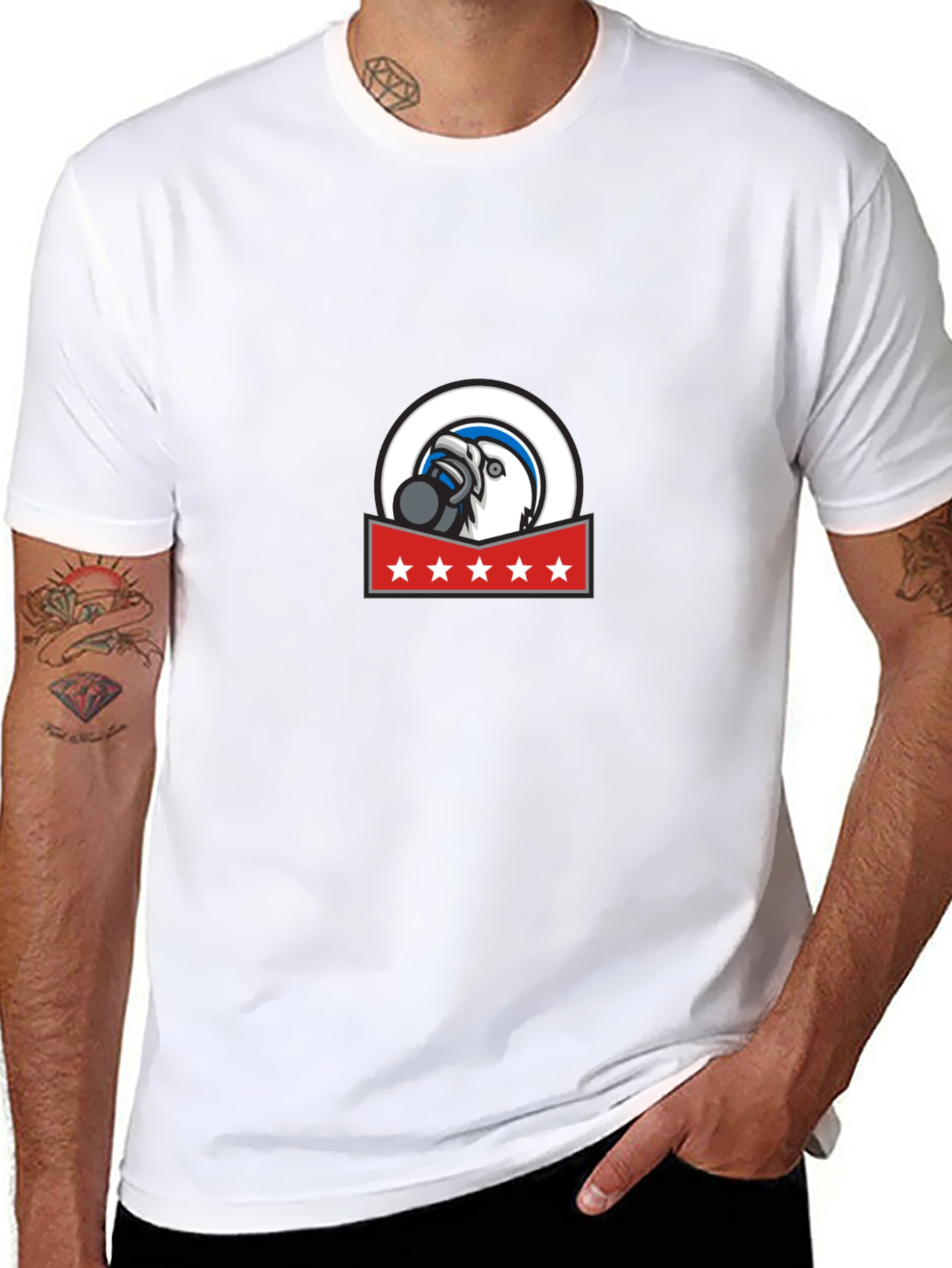 Mens Graphic Tee: Eagle Mascot Design Soft Cotton Blend