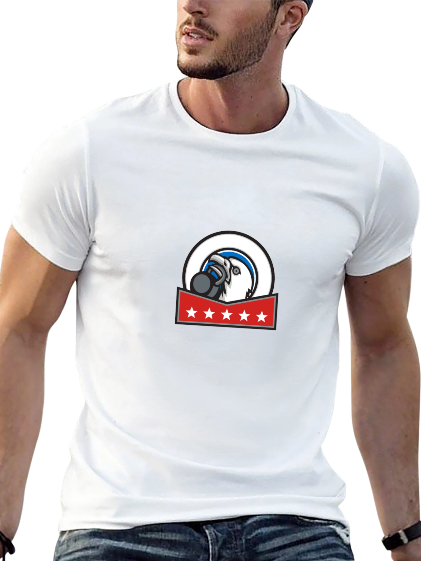 Mens Graphic Tee: Eagle Mascot Design Soft Cotton Blend