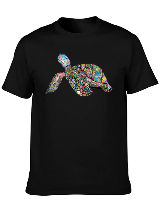 Black T-Shirt with Colorful Turtle Graphic