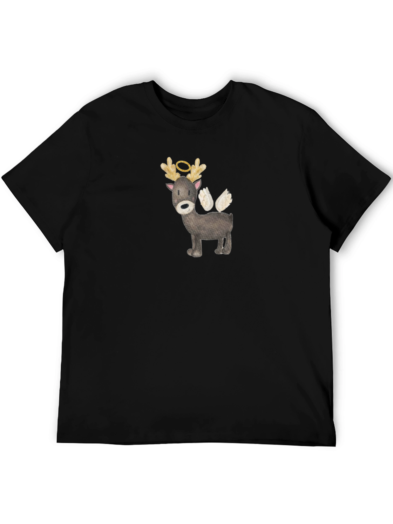 Angel Reindeer Graphic Tee - Black