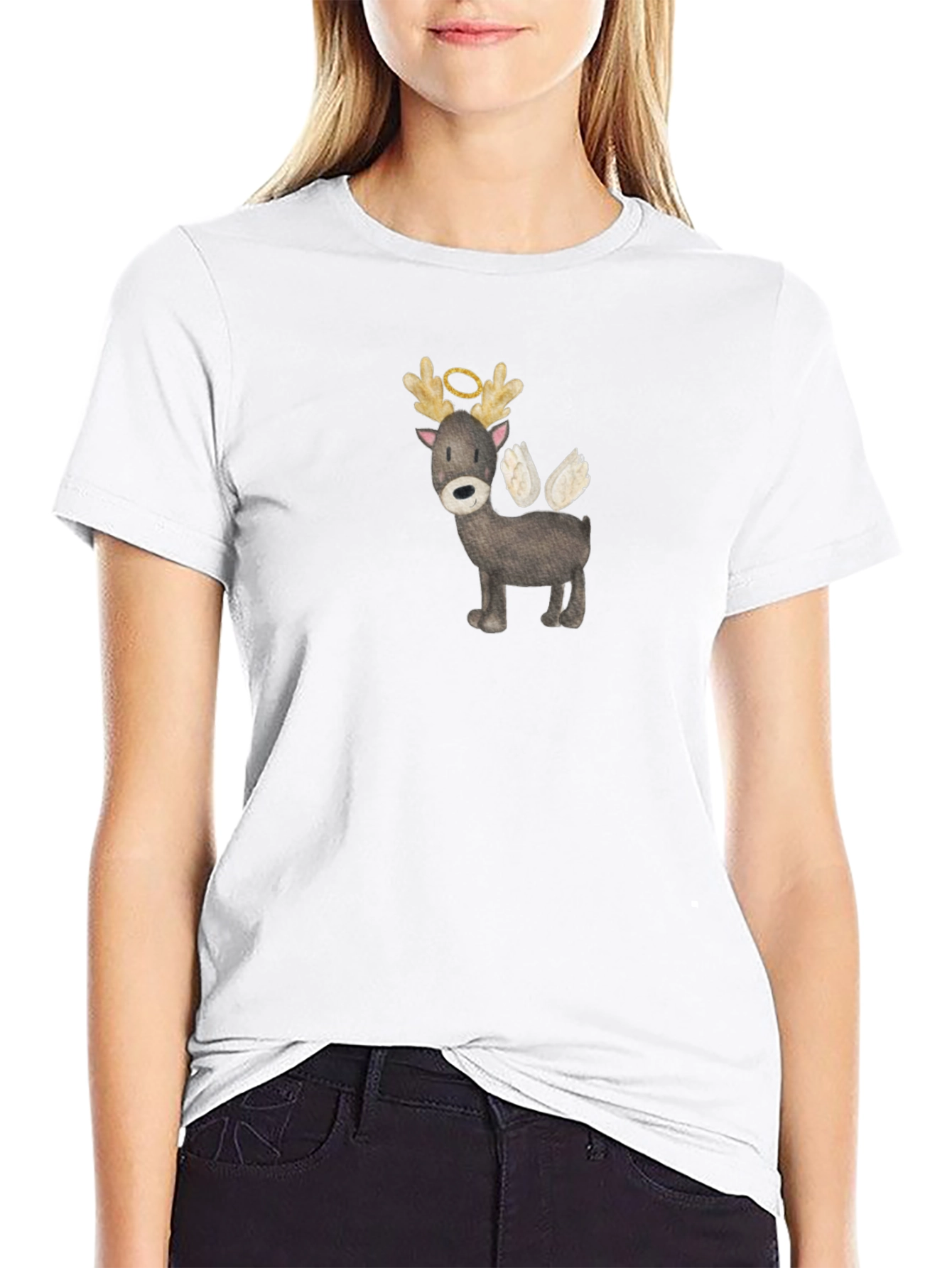 Angel Reindeer Graphic Tee - Black