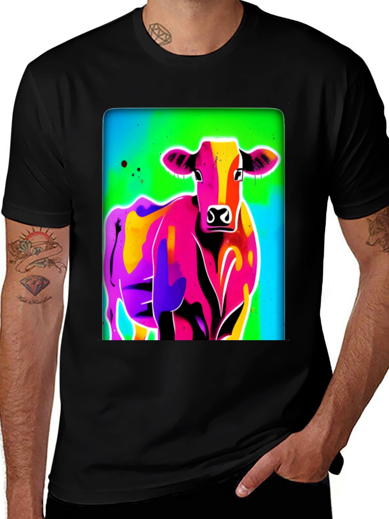 Vibrant Cow Graphic Tee - Bold Pop Art Style